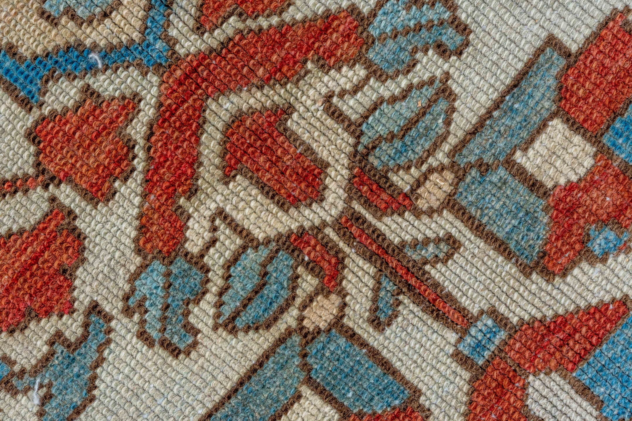 8' x 11' one-of-a-kind handmade vintage Baktiary large size rug. Color palette: rust, ivory, sky blue, taupe, brick, camel