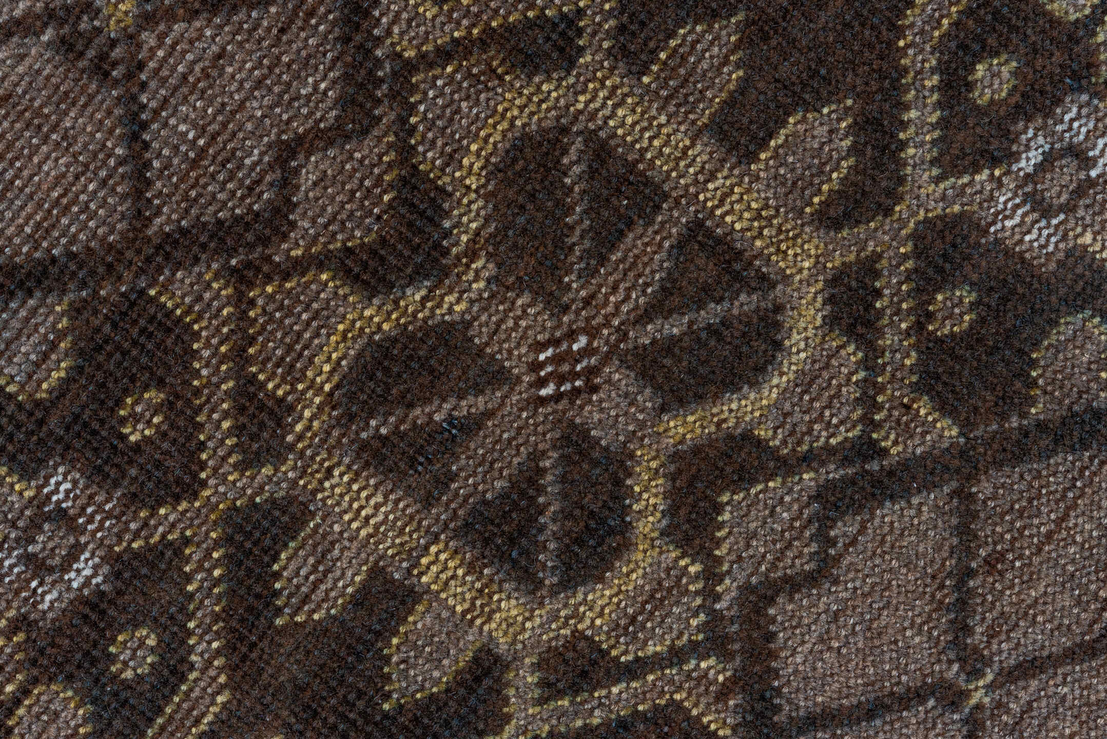 9' x 14' one-of-a-kind handmade vintage Afghan large size rug. Color palette: brown, taupe, ivory, charcoal, camel, beige