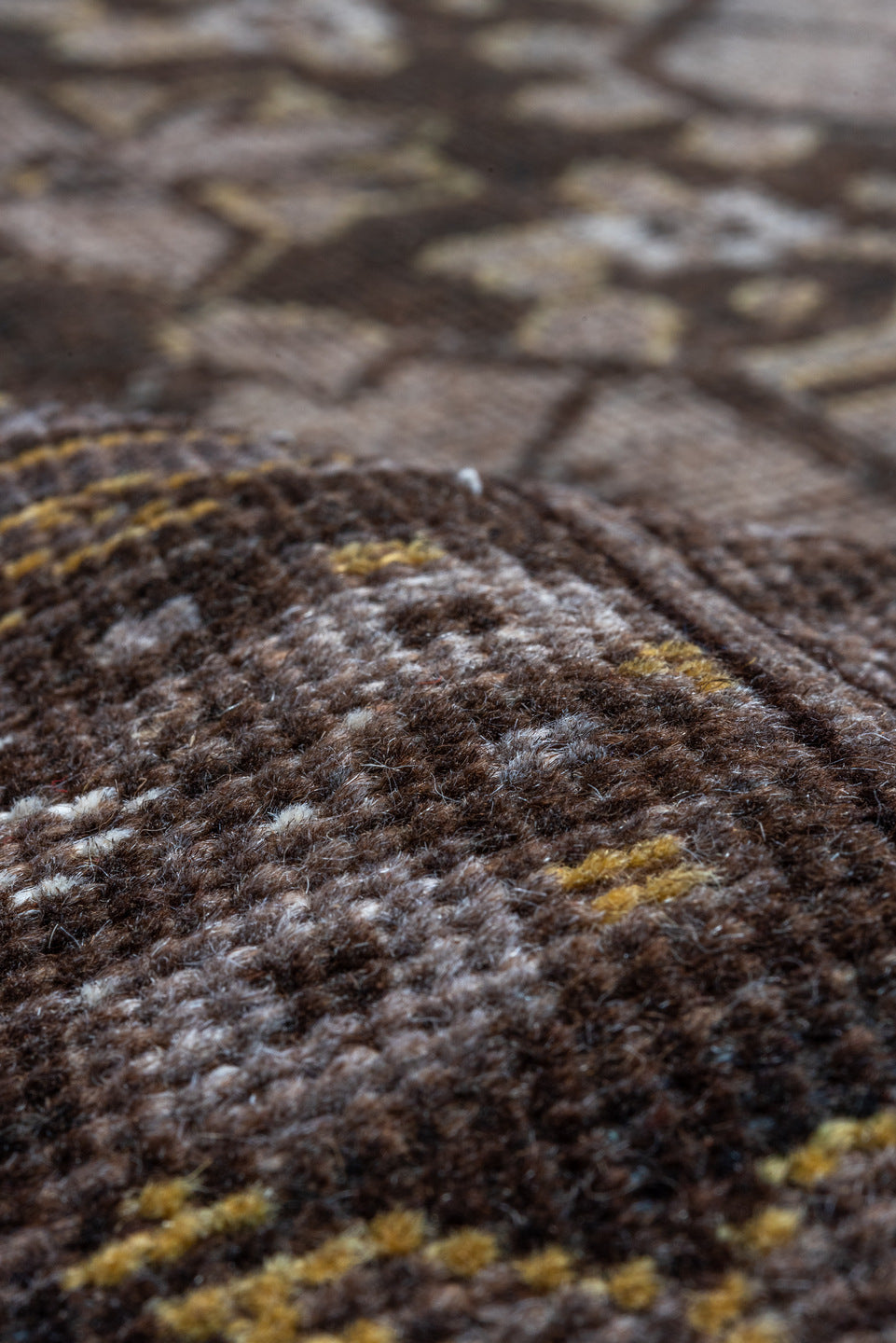 9' x 14' one-of-a-kind handmade vintage Afghan large size rug. Color palette: brown, taupe, ivory, charcoal, camel, beige