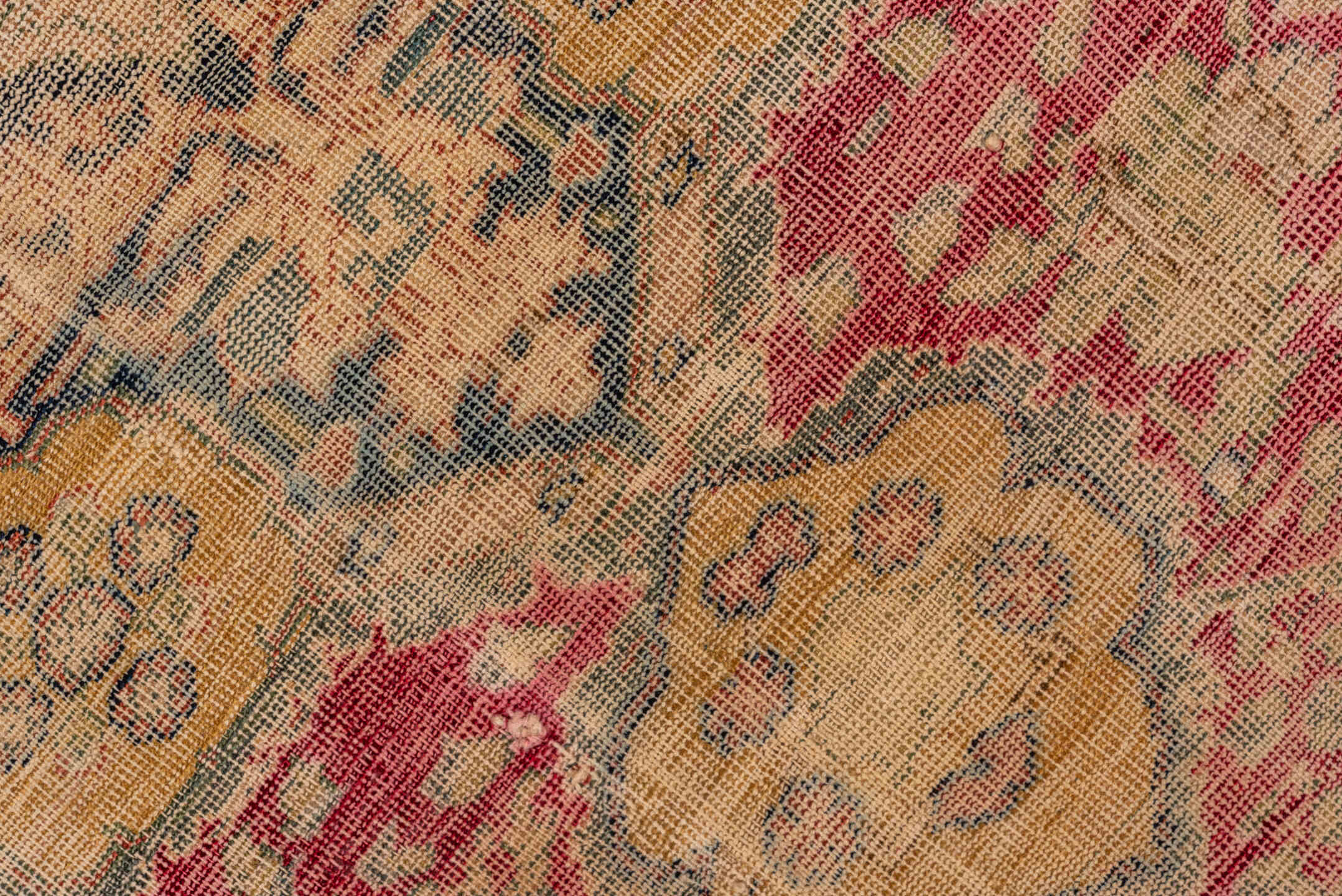 4' x 5' one-of-a-kind handmade vintage Melas small size rug. Color palette: rose, ivory, blue, beige, charcoal, taupe