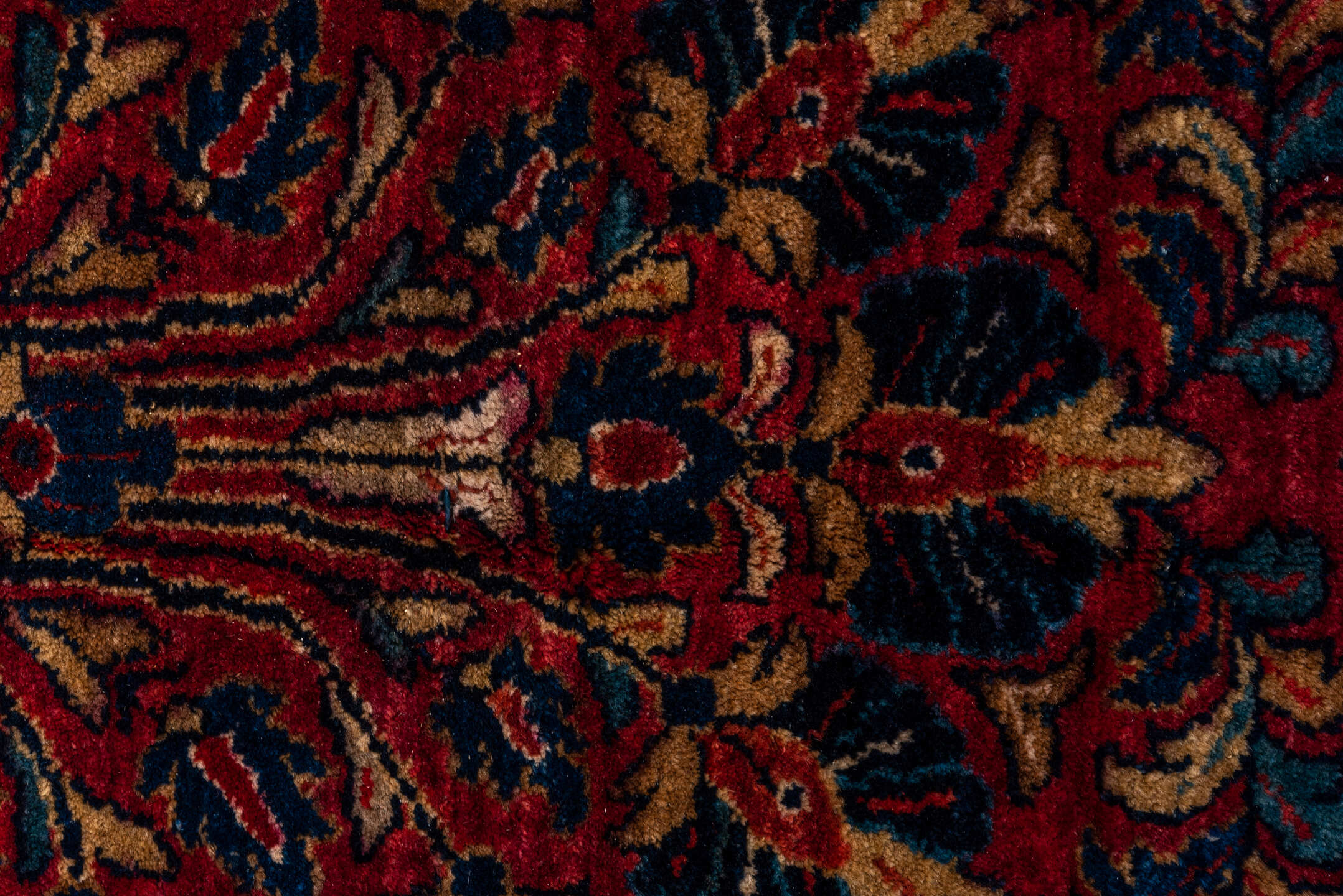 10' x 14' one-of-a-kind handmade vintage Sarouk large size rug. Color palette: red, navy, ivory, rust, gold, camel, slate