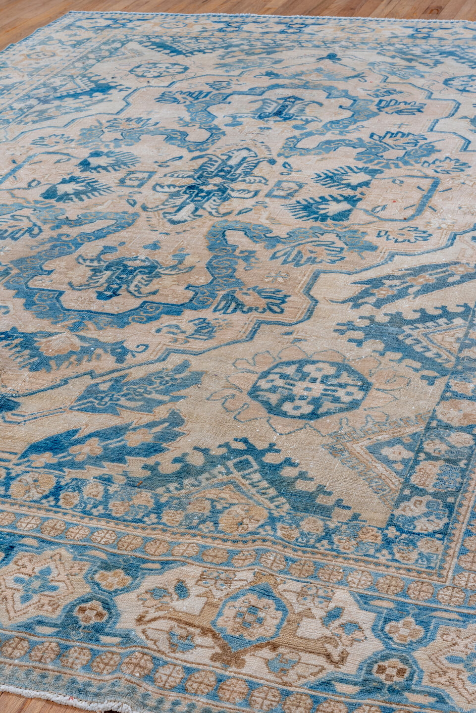 7' x 10' one-of-a-kind handmade vintage Tabriz large size rug. Color palette: ivory, sky blue, navy, beige, cream, slate