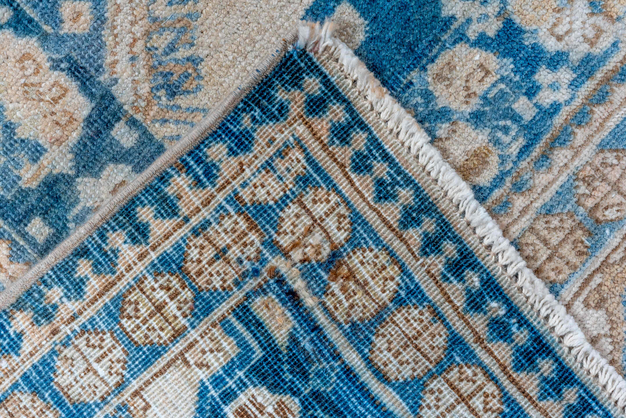 7' x 10' one-of-a-kind handmade vintage Tabriz large size rug. Color palette: ivory, sky blue, navy, beige, cream, slate