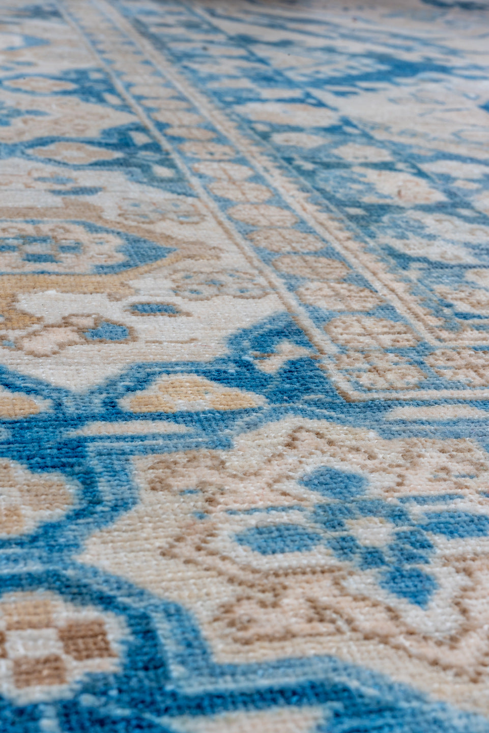 7' x 10' one-of-a-kind handmade vintage Tabriz large size rug. Color palette: ivory, sky blue, navy, beige, cream, slate