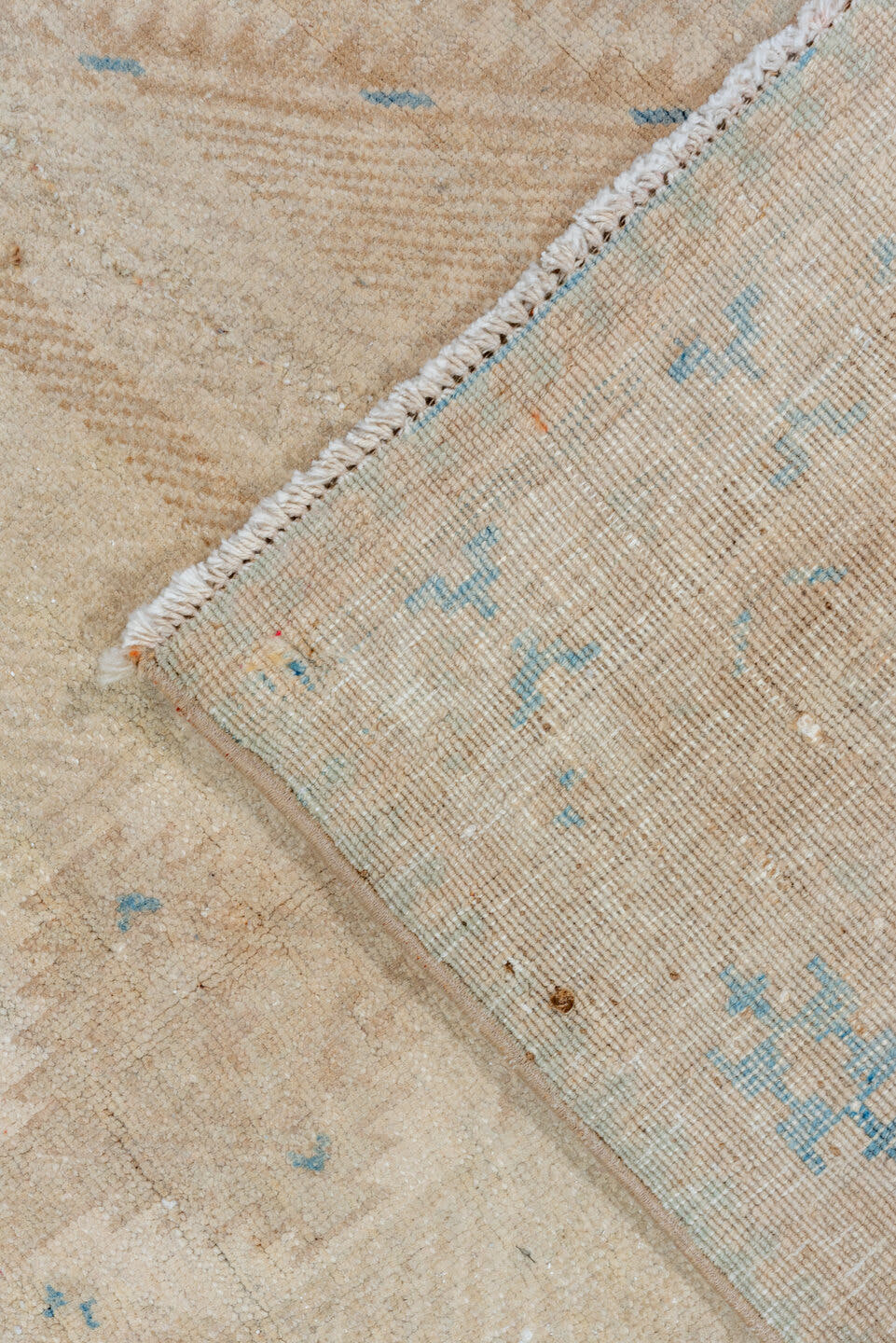 3' x 7' one-of-a-kind handmade vintage Sarab runner rug. Color palette: beige, ivory, sky blue, taupe, camel, light blue