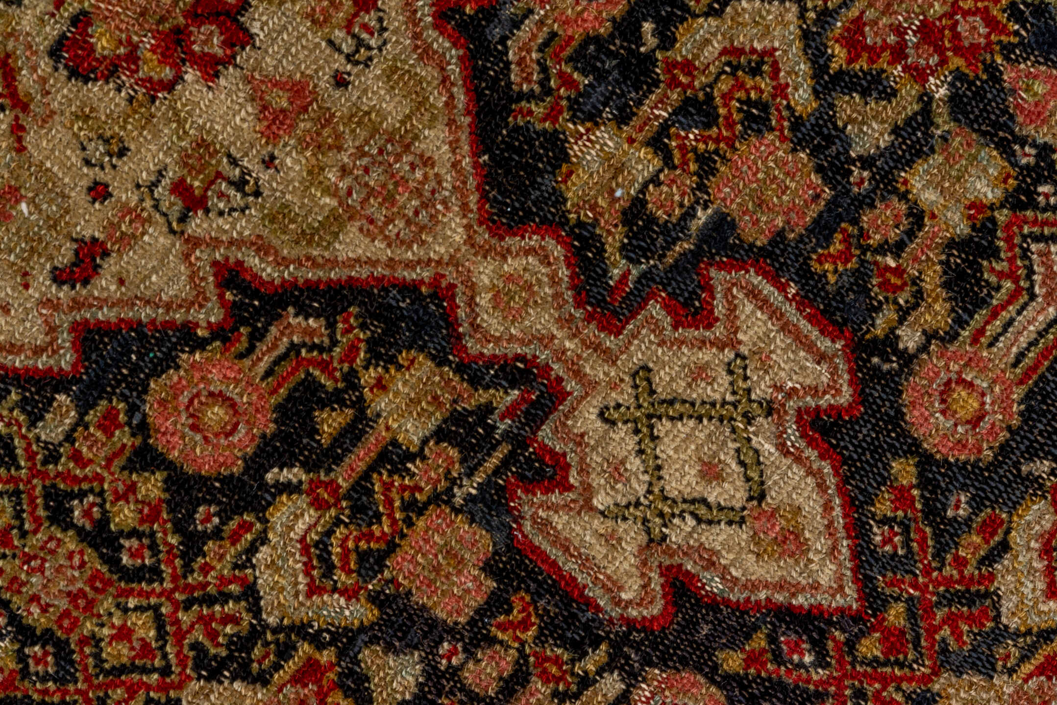 4' x 6' one-of-a-kind handmade vintage Senne small size rug. Color palette: ivory, charcoal, rust, burgundy, camel, sage