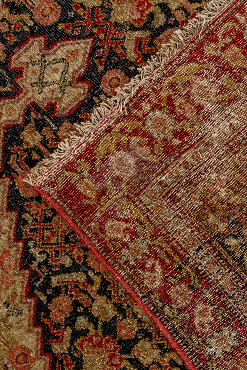 4' x 6' one-of-a-kind handmade vintage Senne small size rug. Color palette: ivory, charcoal, rust, burgundy, camel, sage