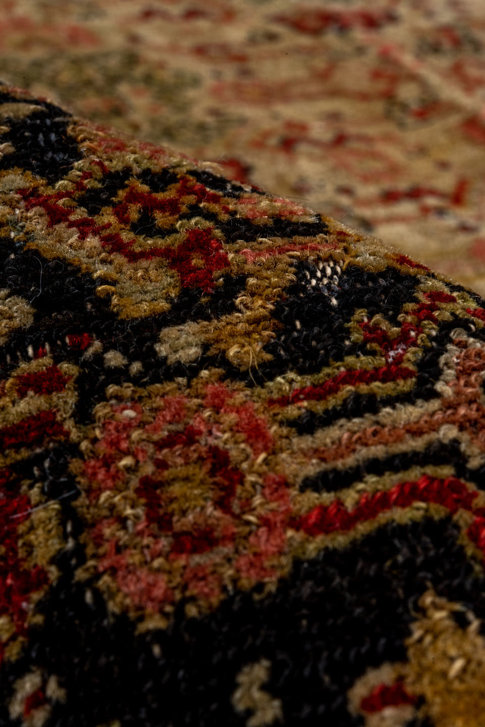 4' x 6' one-of-a-kind handmade vintage Senne small size rug. Color palette: ivory, charcoal, rust, burgundy, camel, sage