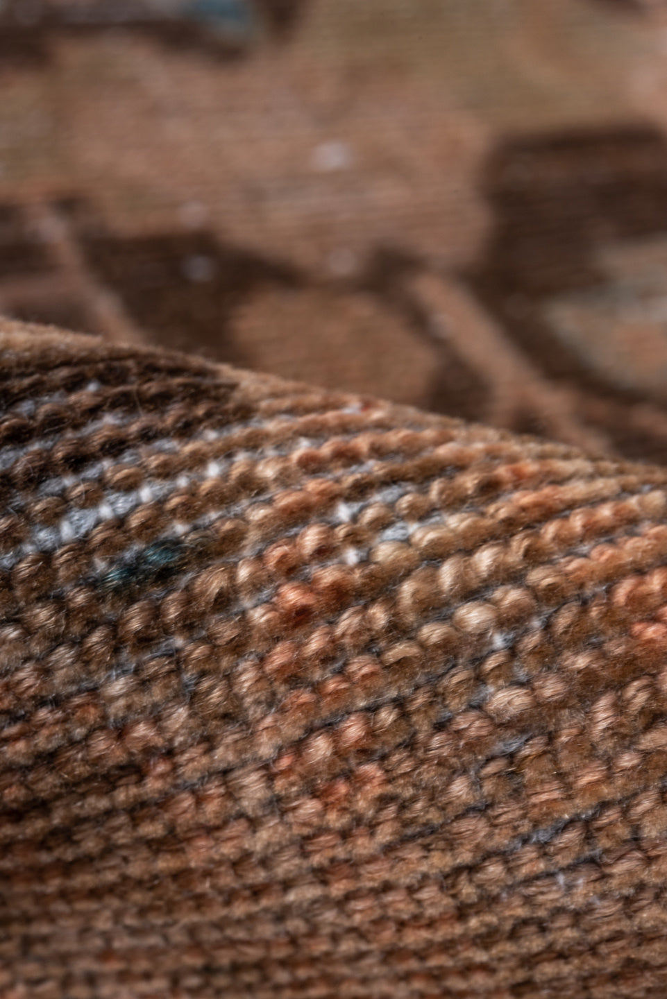 4' x 6' one-of-a-kind handmade vintage Malayer small size rug. Color palette: blue, brown, gray, light gray, pink