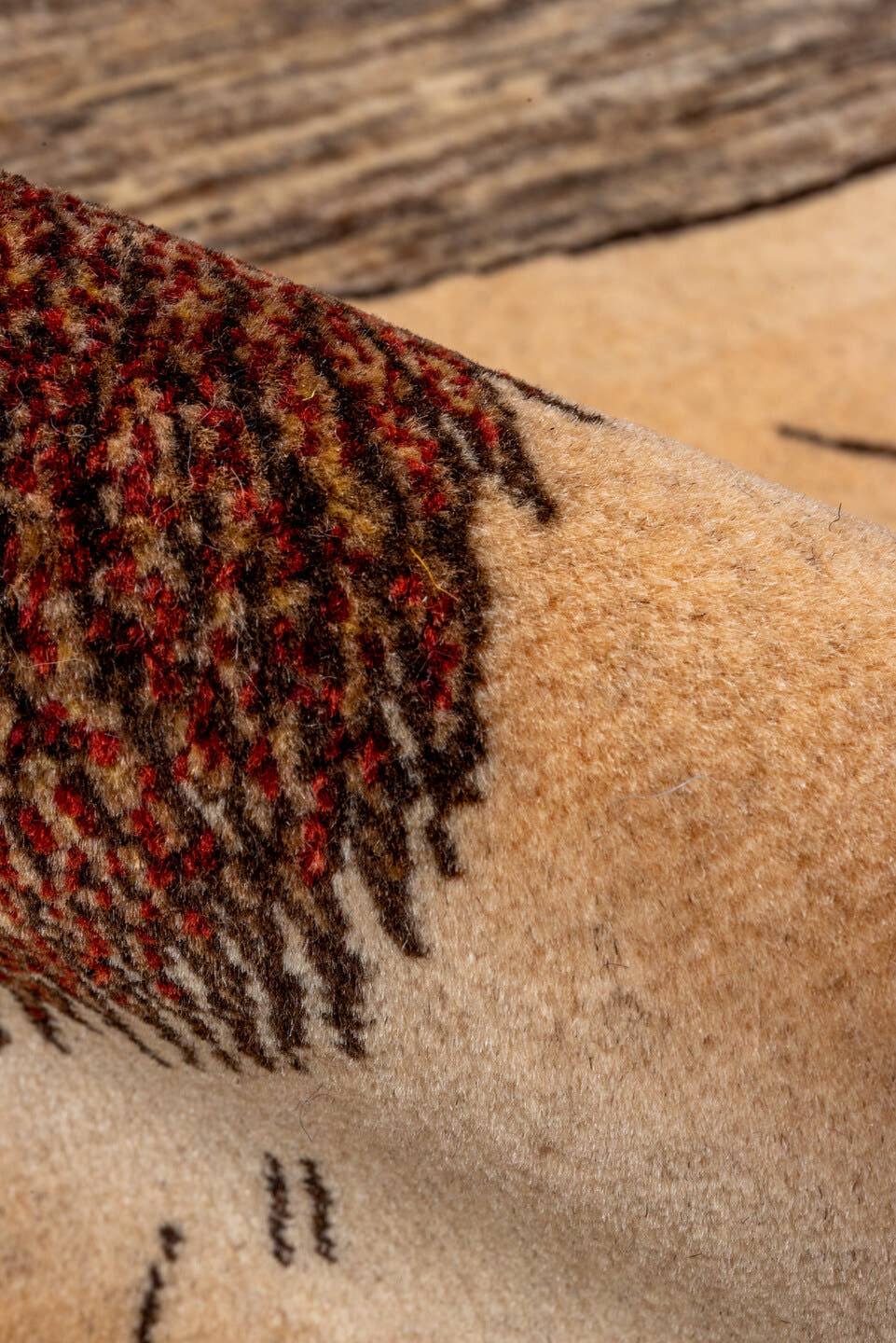 3' x 3' one-of-a-kind handmade vintage Gabbe small size rug. Color palette: taupe, camel, rust, brown, ivory, charcoal