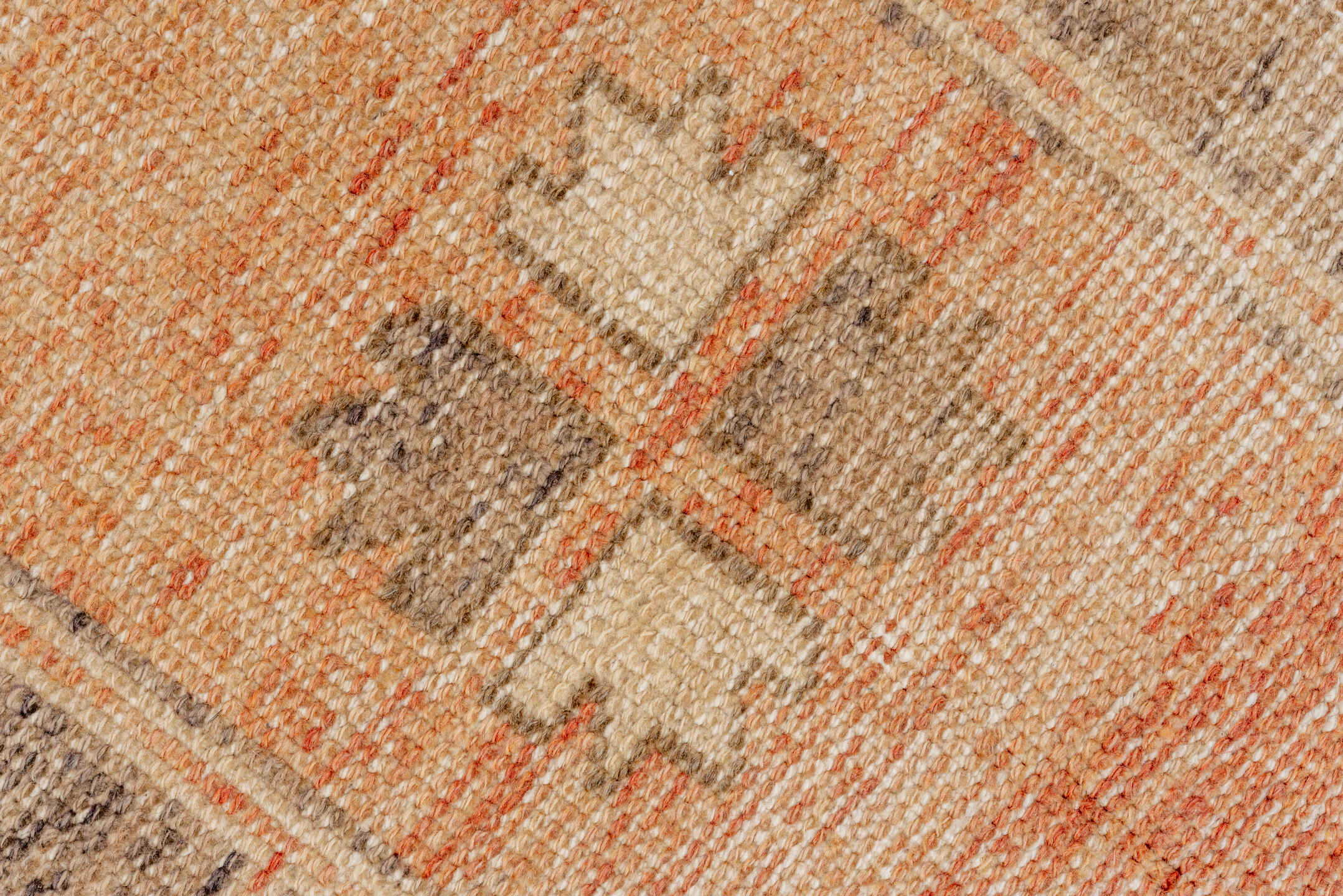 2' x 9' one-of-a-kind handmade vintage Oushak runner rug. Color palette: terra cotta, ivory, taupe, camel, peach, sage