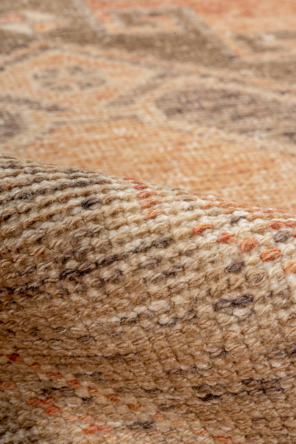 2' x 9' one-of-a-kind handmade vintage Oushak runner rug. Color palette: terra cotta, ivory, taupe, camel, peach, sage