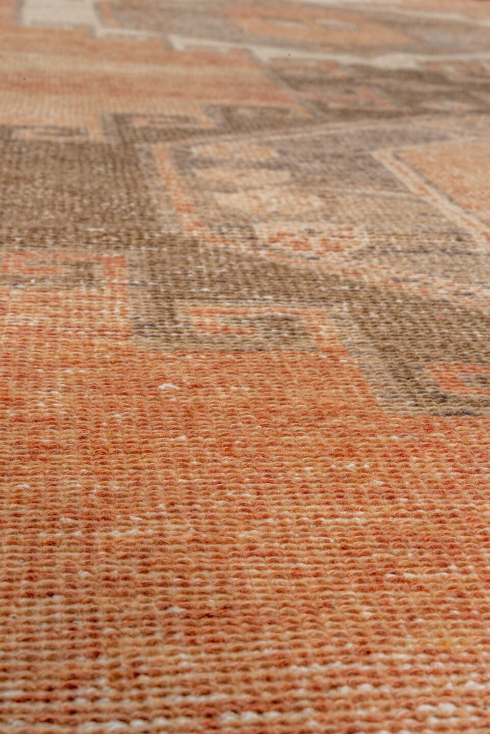 2' x 9' one-of-a-kind handmade vintage Oushak runner rug. Color palette: terra cotta, ivory, taupe, camel, peach, sage