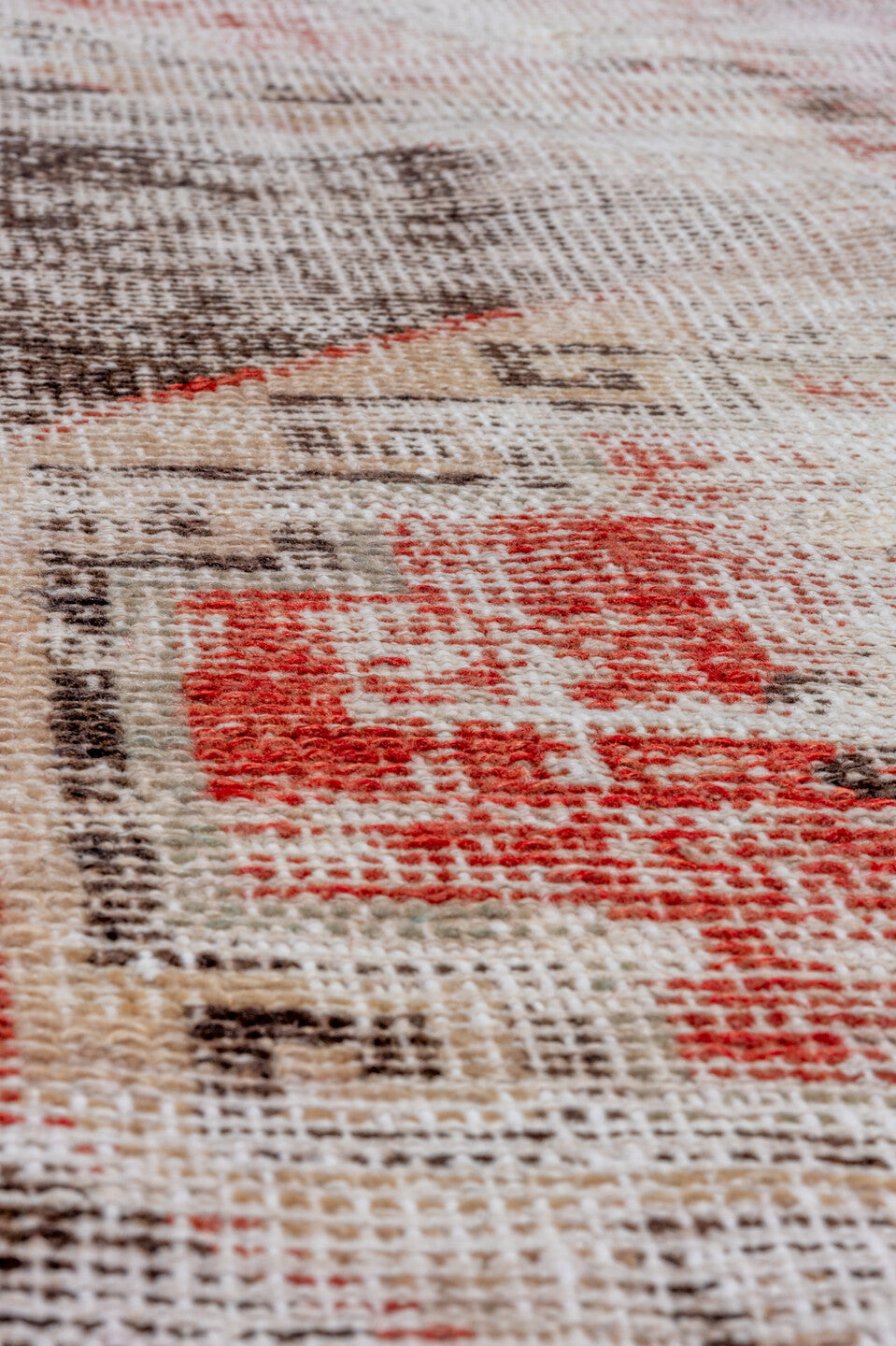 2' x 11' one-of-a-kind handmade vintage Oushak runner rug. Color palette: ivory, blush, charcoal, rust, rose, pink, gray