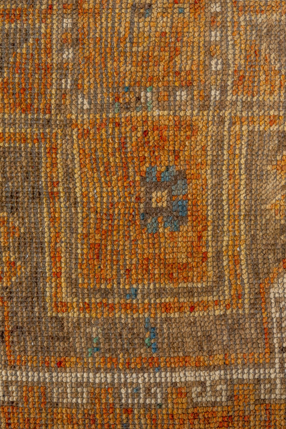 3' x 10' one-of-a-kind handmade vintage Oushak runner rug. Color palette: black, brown, gray, off-white, saddle brown, snow