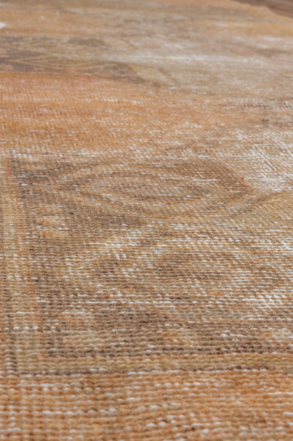 3' x 9' one-of-a-kind handmade vintage Oushak runner rug. Color palette: camel, taupe, beige, ivory, brown, gray