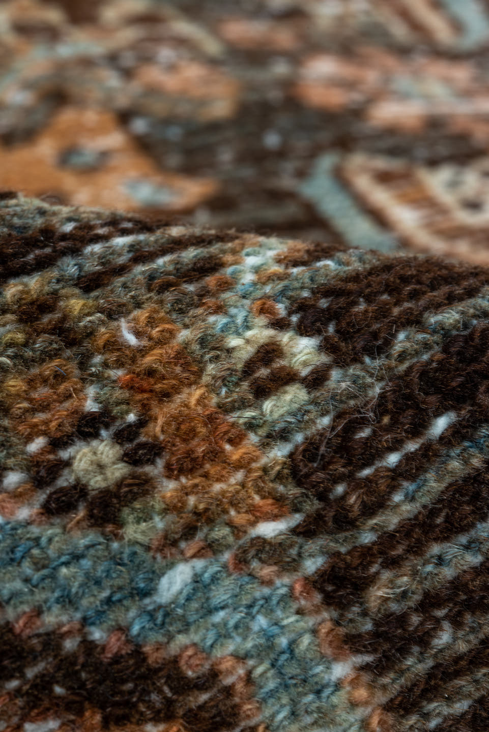 3' x 5' one-of-a-kind handmade vintage Malayer small size rug. Color palette: rust, blue, brown, ivory, camel, charcoal