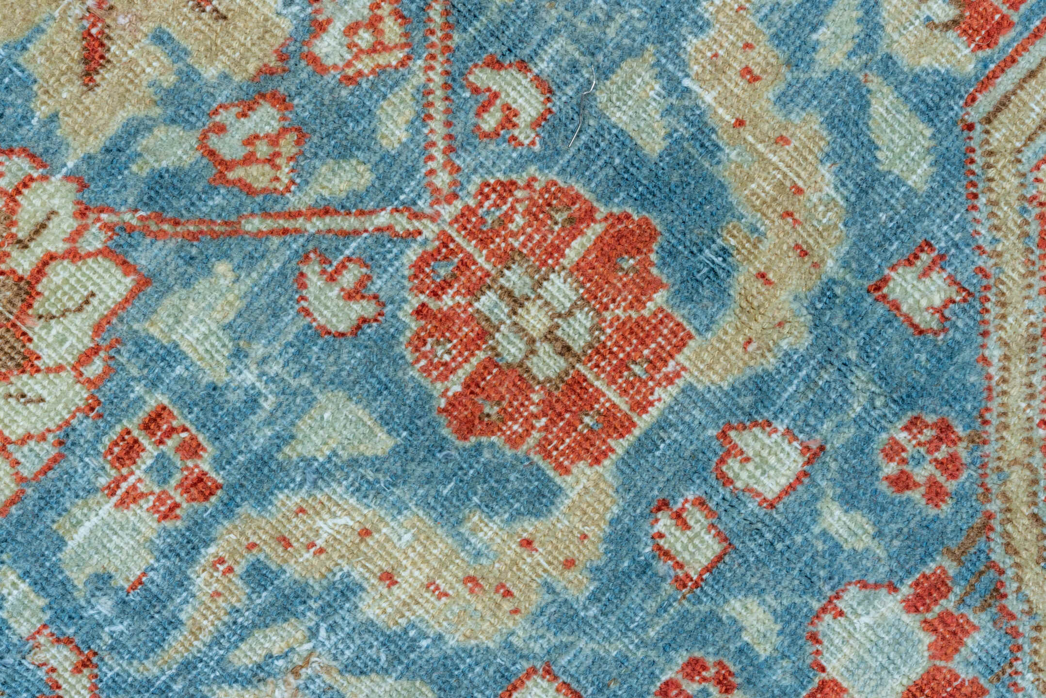 11' x 13' one-of-a-kind handmade vintage Tabriz oversize rug. Color palette: ivory, sky blue, rust, camel, taupe, terracotta