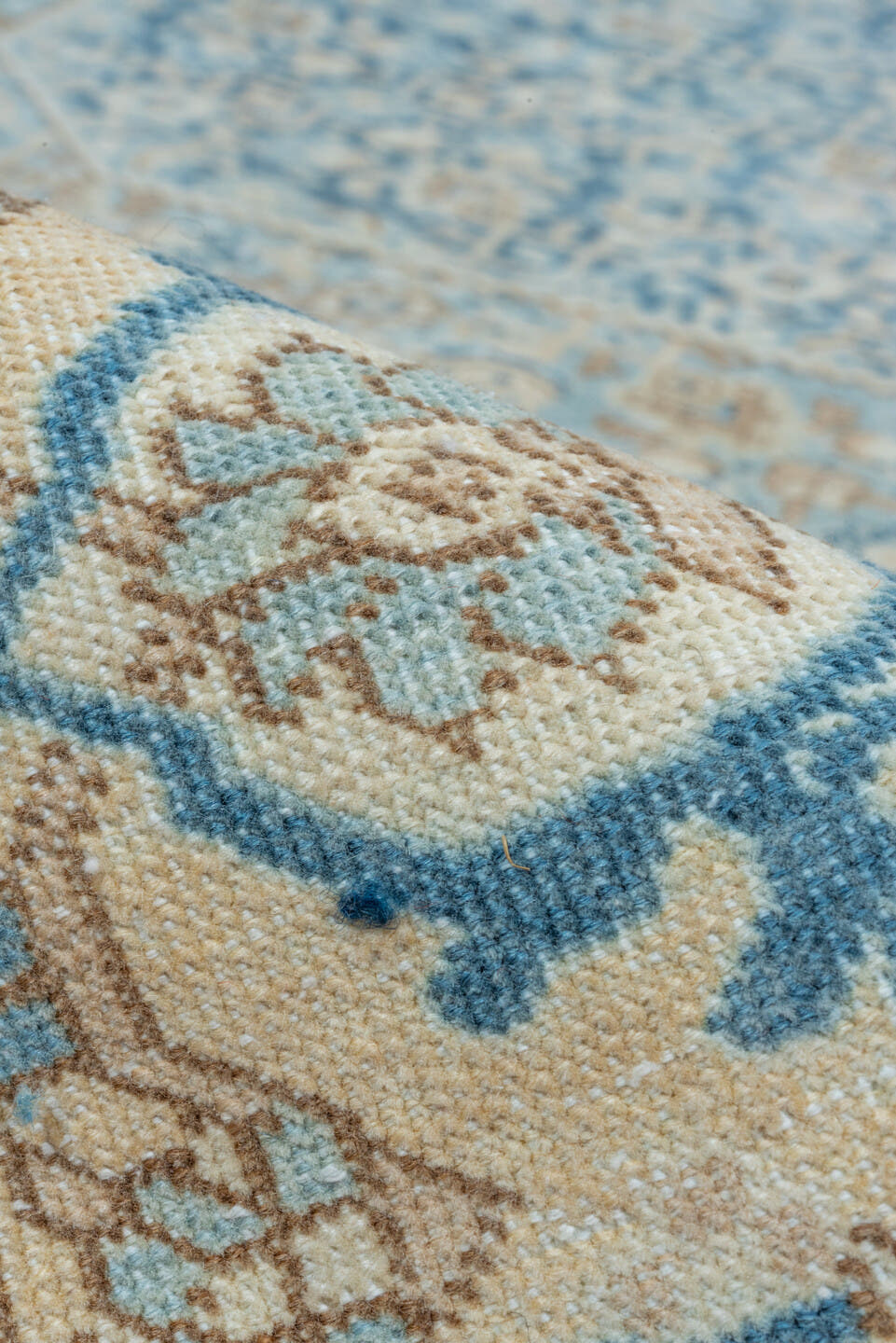 7' x 10' one-of-a-kind handmade vintage Tabriz large size rug. Color palette: ivory, sky blue, beige, tan, slate, camel
