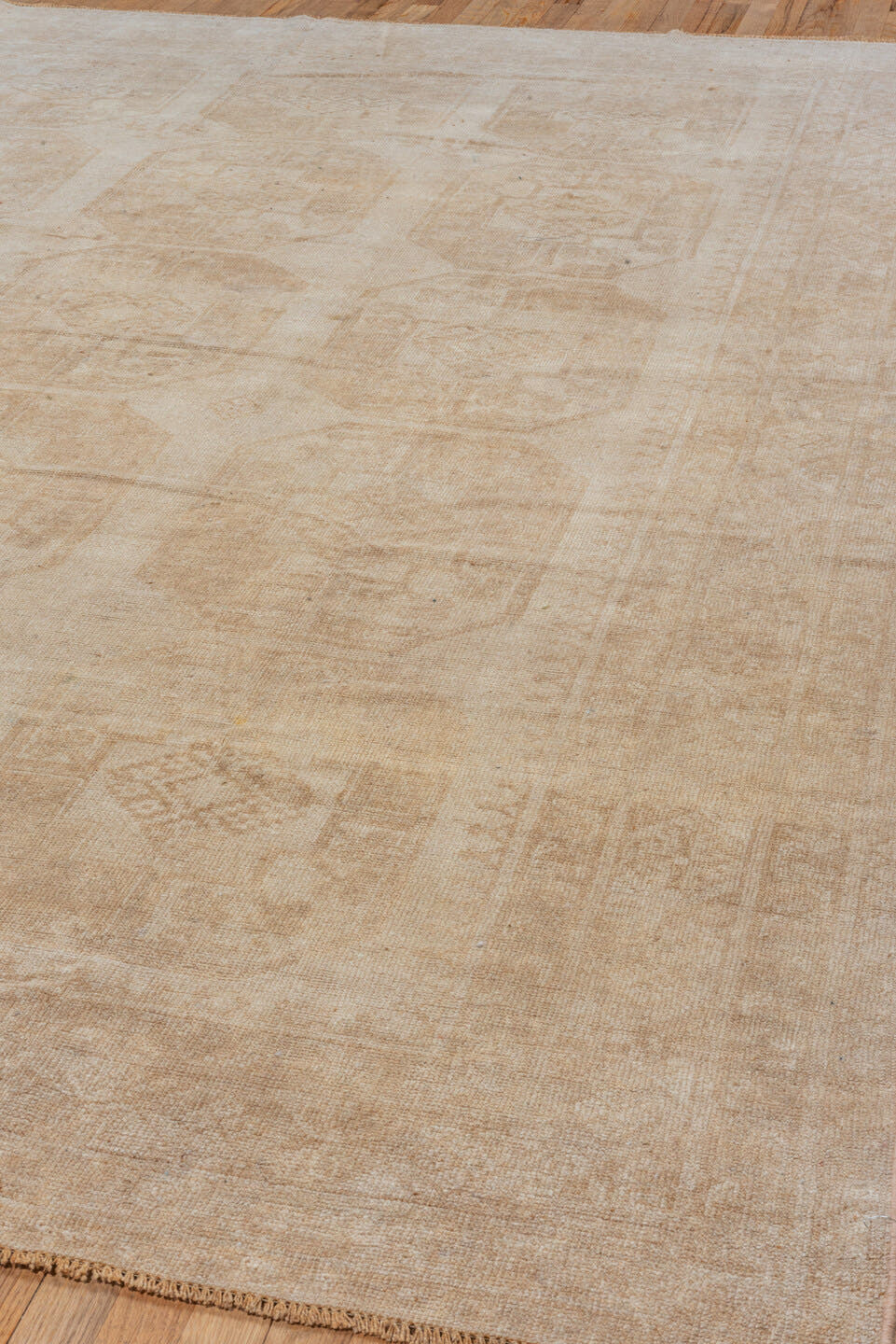 8' x 11' one-of-a-kind handmade vintage Afghan large size rug. Color palette: camel, beige, taupe, sand, ivory, gray