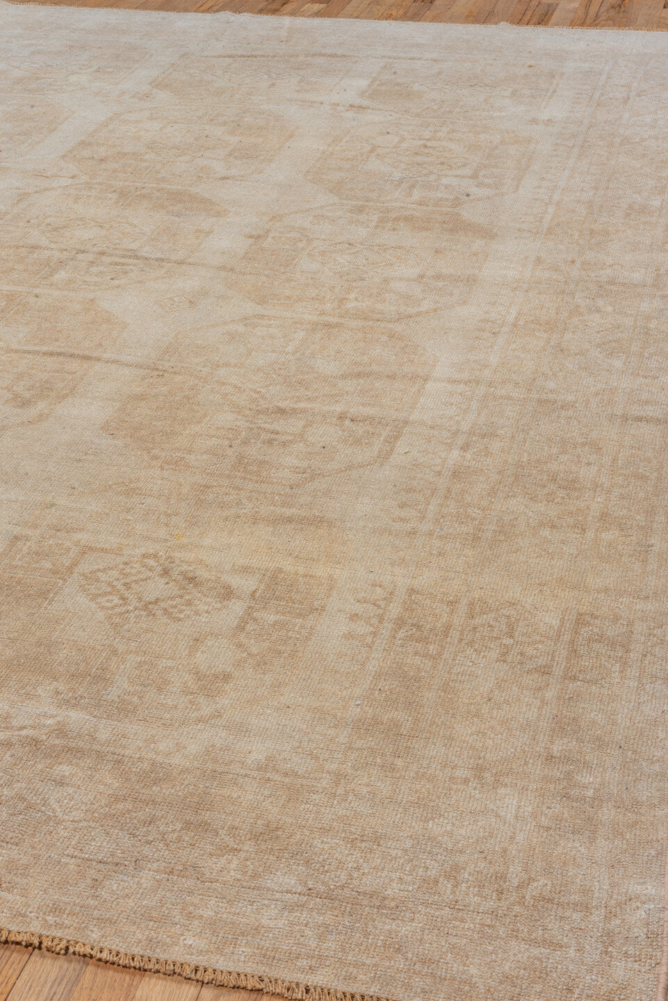 8' x 11' one-of-a-kind handmade vintage Afghan large size rug. Color palette: camel, beige, taupe, sand, ivory, gray