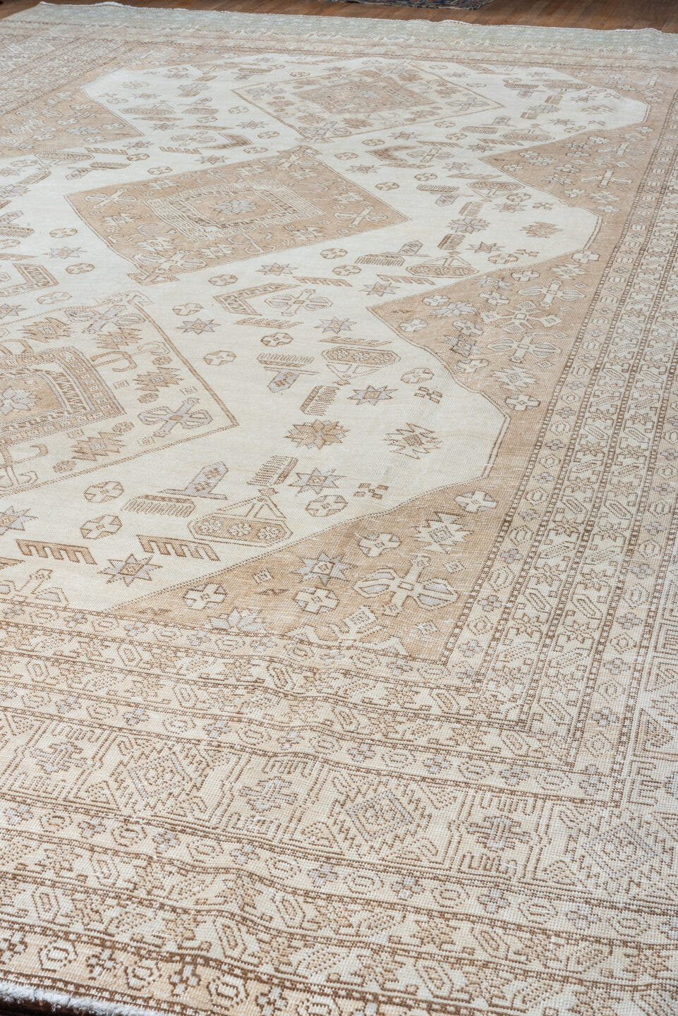 11' x 18' one-of-a-kind handmade vintage Tabriz oversize rug. Color palette: ivory, beige, taupe, sand, camel, gray
