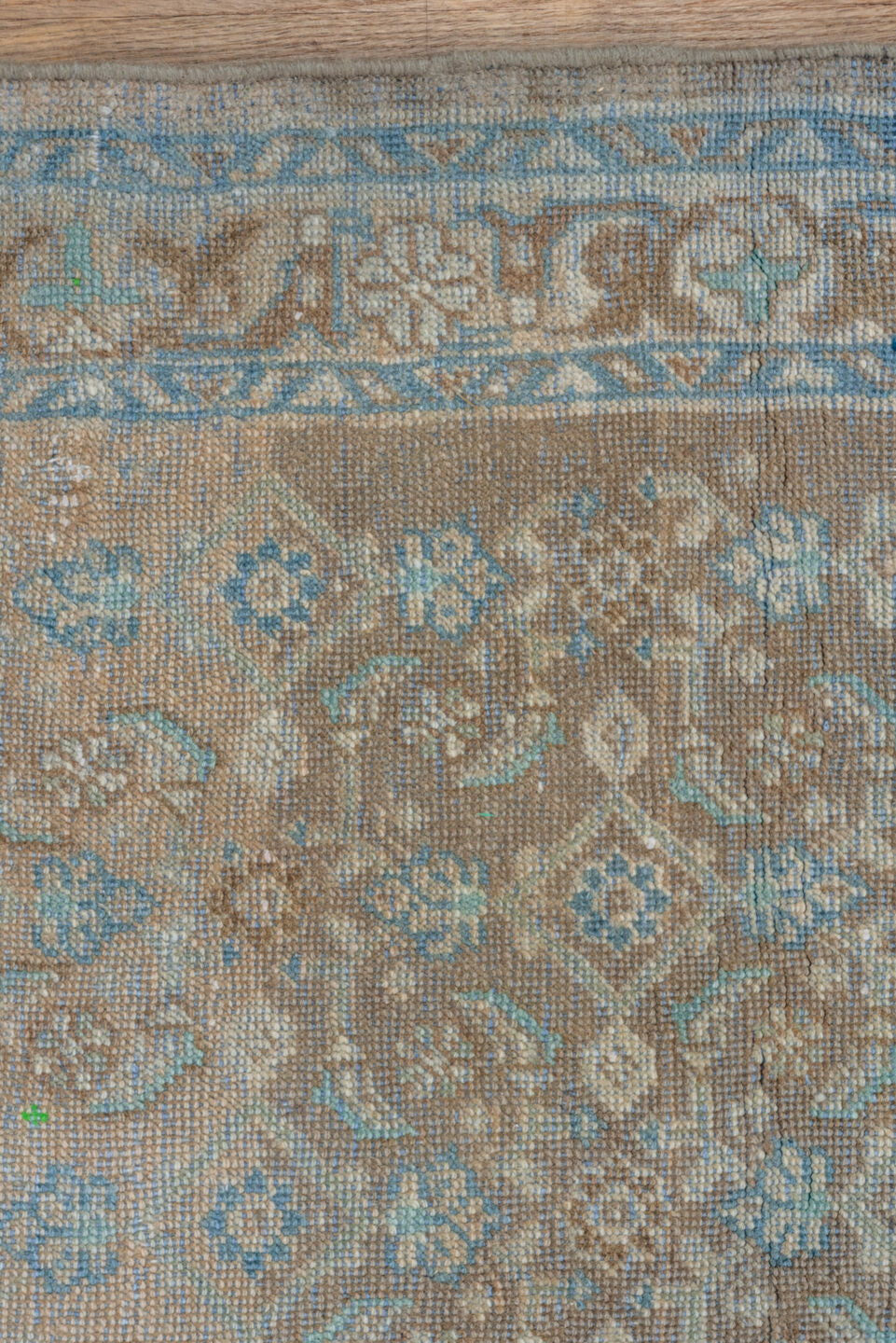 3' x 10' one-of-a-kind handmade vintage Mahal runner rug. Color palette: taupe, sky blue, ivory, beige, camel, light gray