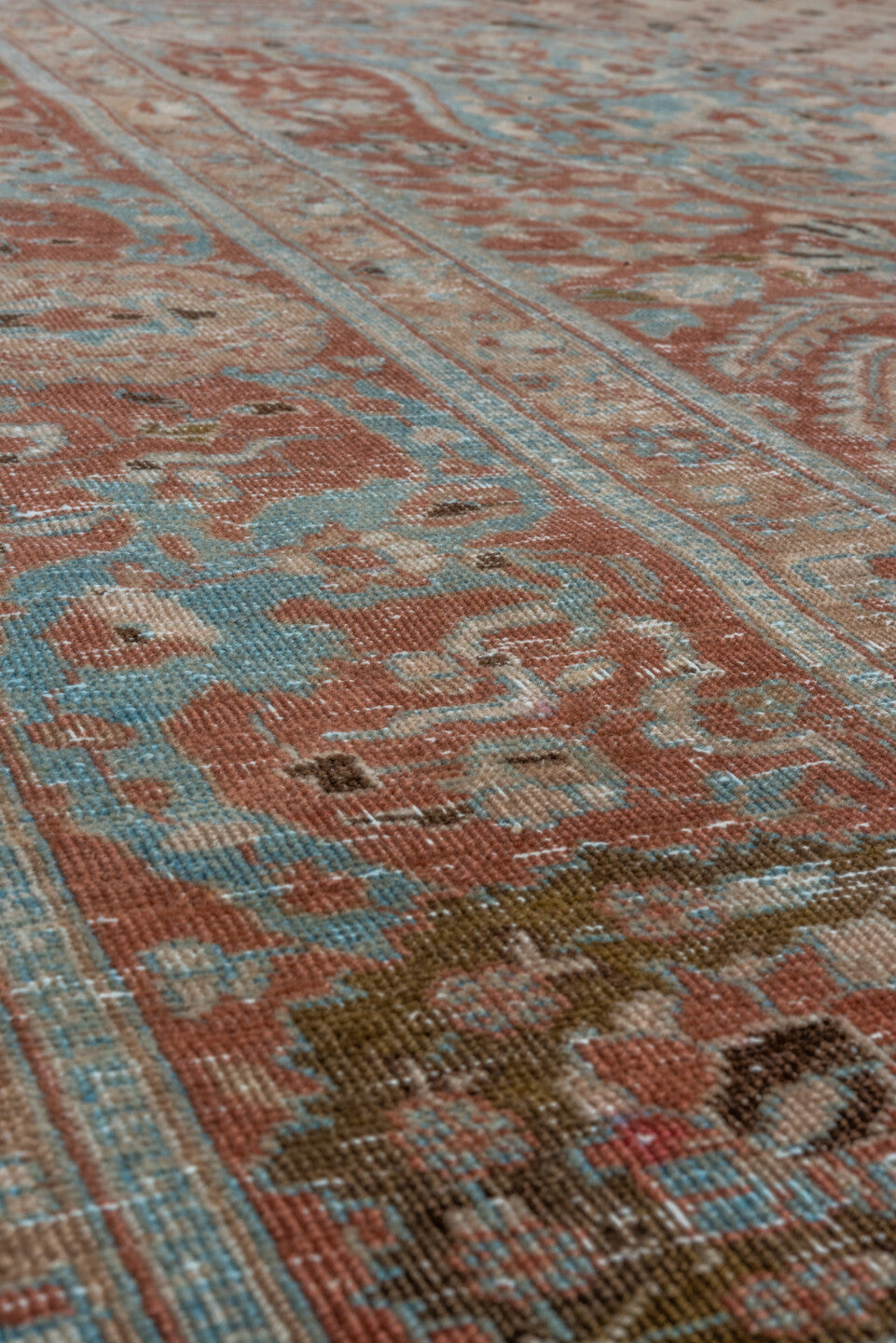 8' x 11' one-of-a-kind handmade vintage Tabriz large size rug. Color palette: sky blue, rust, ivory, taupe, camel, charcoal