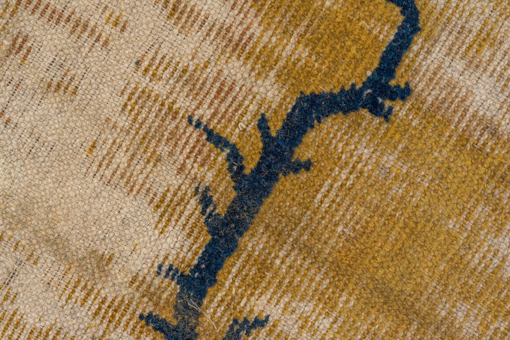 12' x 12' one-of-a-kind handmade vintage Chinese oversize rug. Color palette: gold, navy, ivory, sky_blue, camel, rose, blue