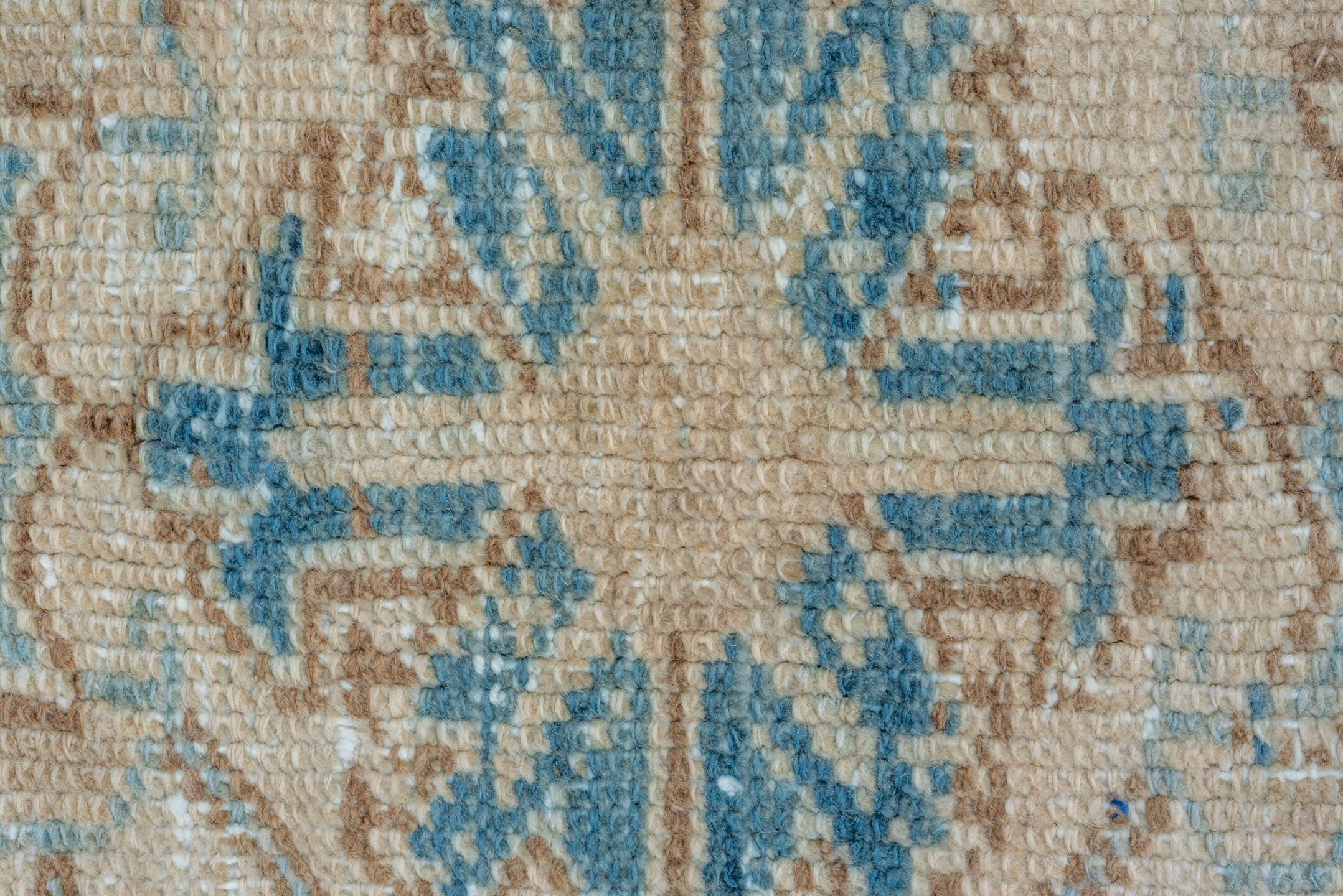7' x 8' one-of-a-kind handmade vintage Heriz rug. Color palette: ivory, sky blue, beige, taupe, camel, slate, light blue