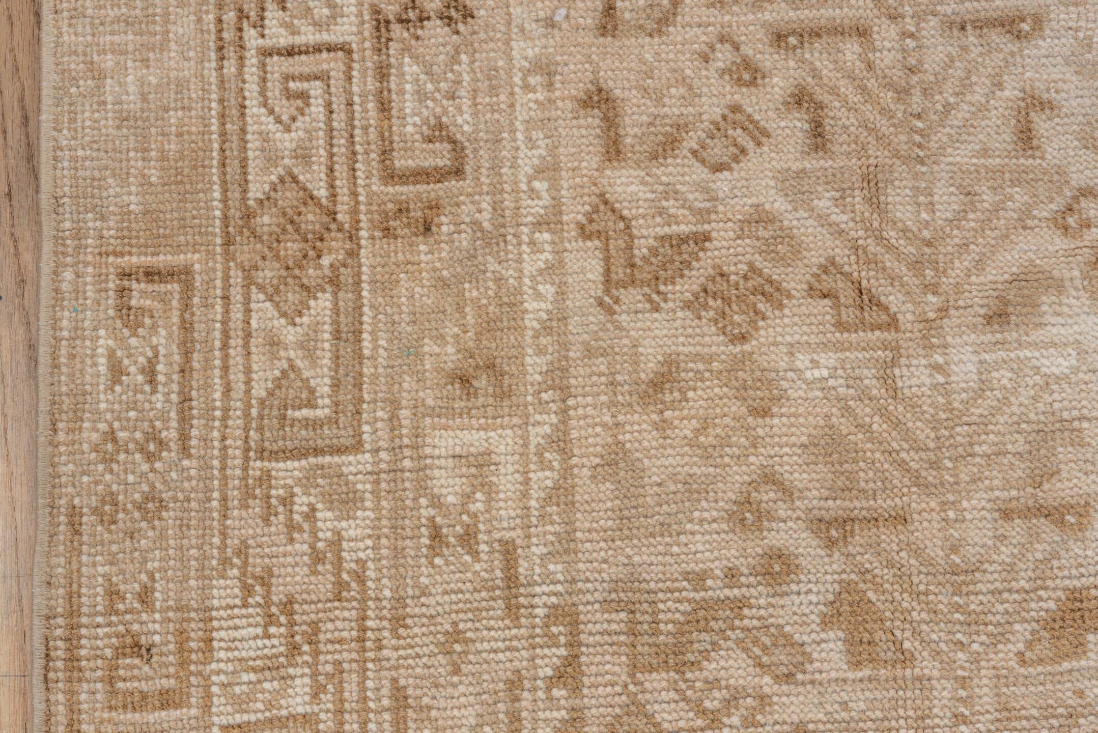 5' x 8' one-of-a-kind handmade vintage Shiraz medium size rug. Color palette: beige, ivory, taupe, camel, sand, light brown