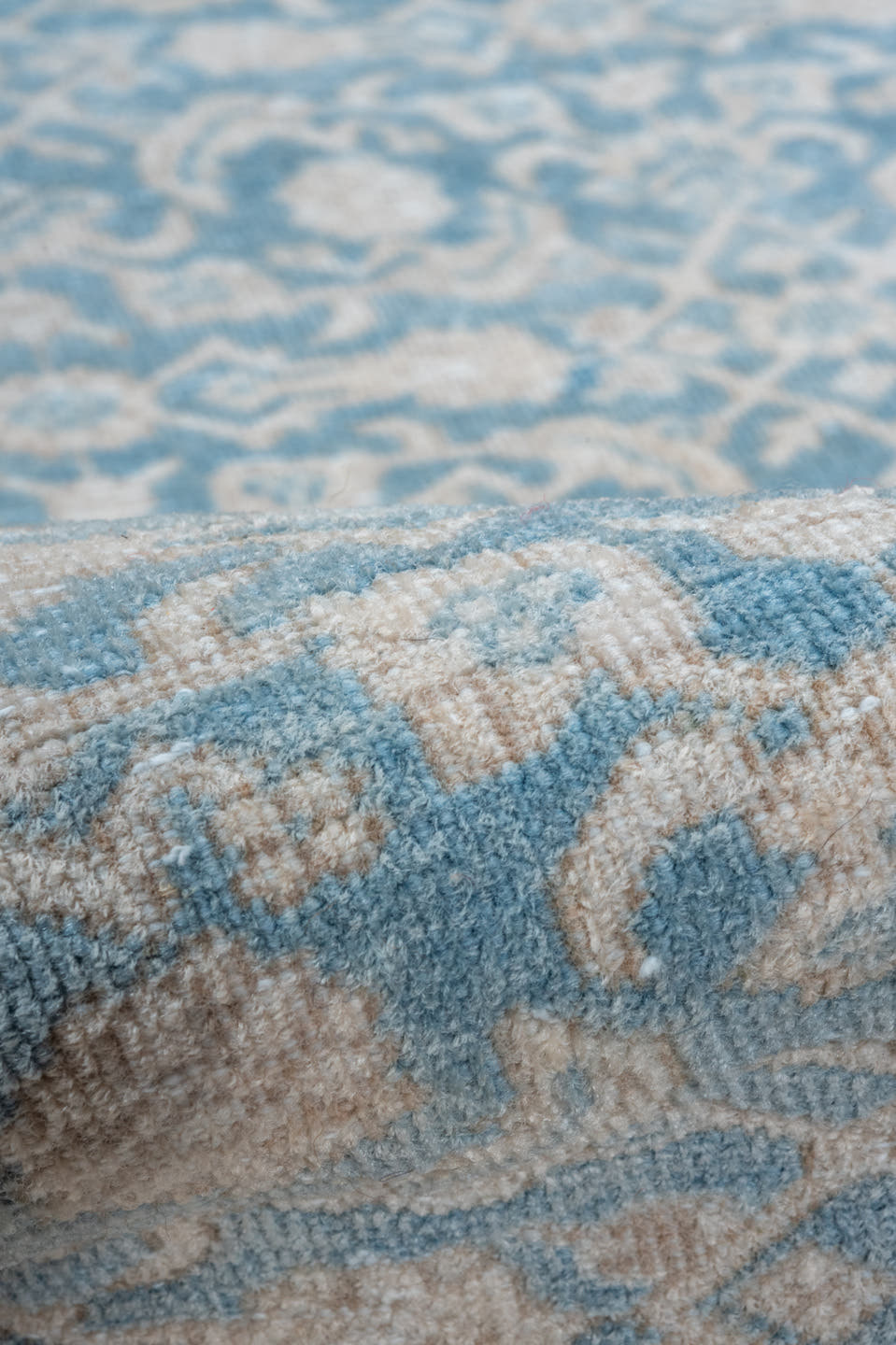 3' x 8' one-of-a-kind handmade vintage Tabriz runner rug. Color palette: sky blue, ivory, beige, taupe, light blue, gray