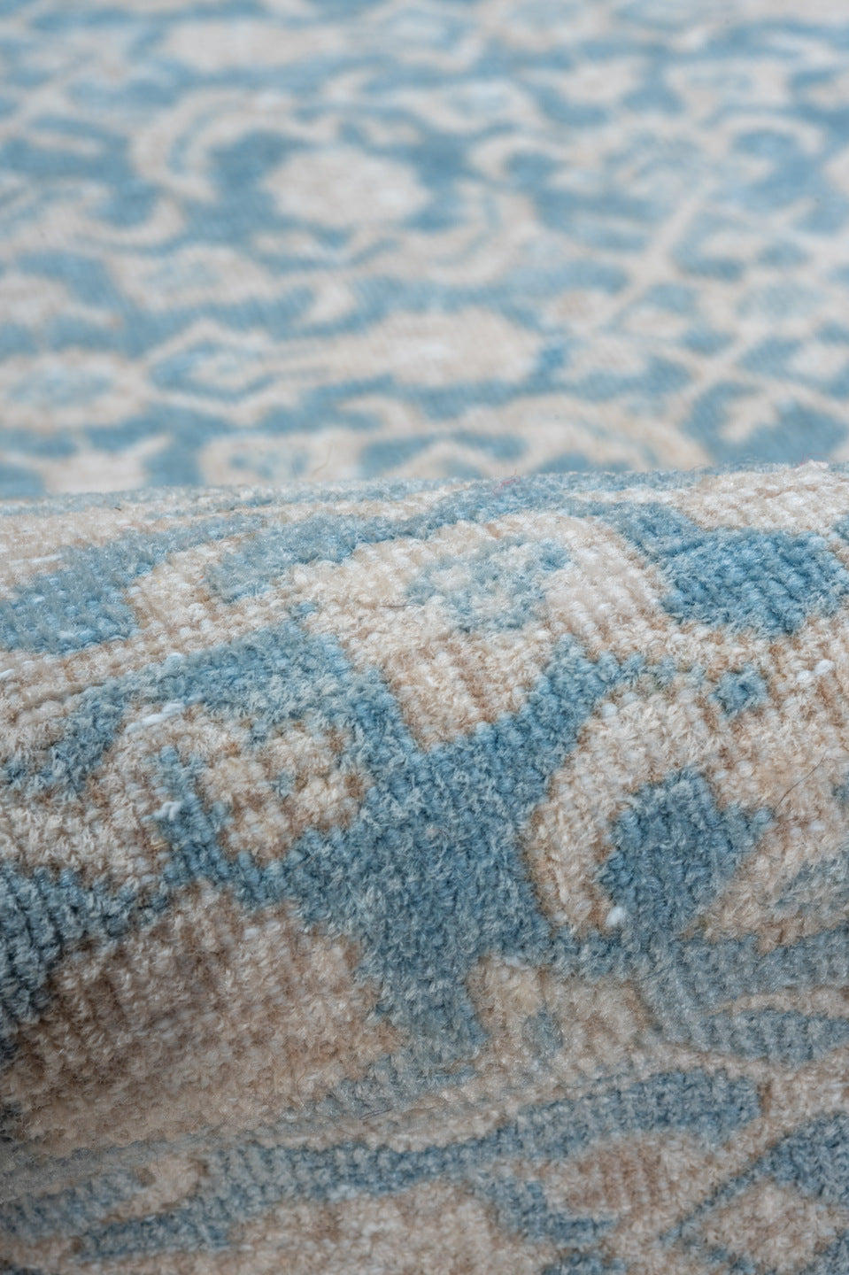 3' x 8' one-of-a-kind handmade vintage Tabriz runner rug. Color palette: sky blue, ivory, beige, taupe, light blue, gray