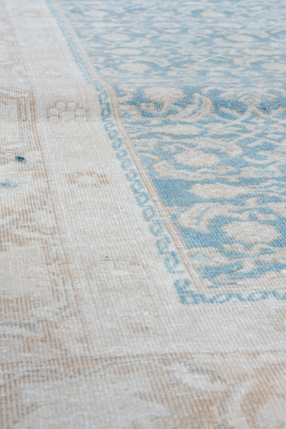 3' x 8' one-of-a-kind handmade vintage Tabriz runner rug. Color palette: sky blue, ivory, beige, taupe, light blue, gray