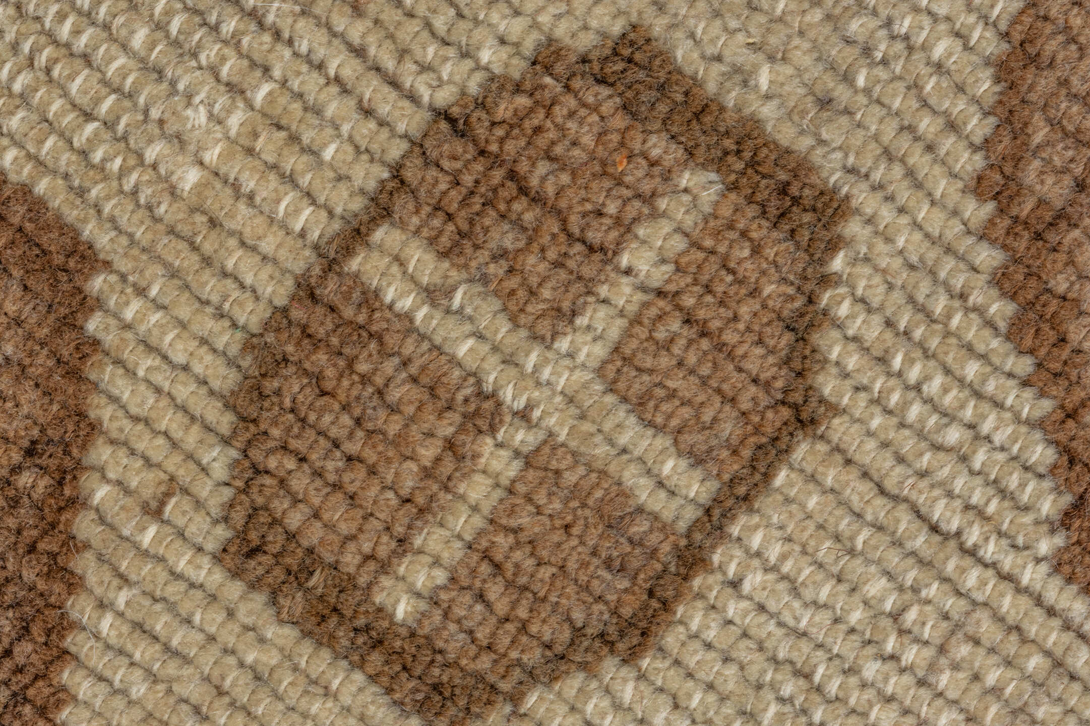 7' x 10' one-of-a-kind handmade vintage Kars large size rug. Color palette: brown, gray, linen, off-white, seashell