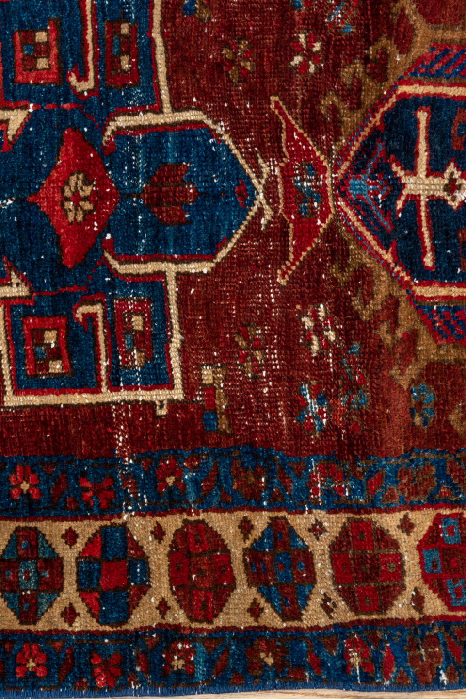 2' x 8' one-of-a-kind handmade vintage Heriz runner rug. Color palette: rust, ivory, navy, indigo, camel, taupe, burgundy