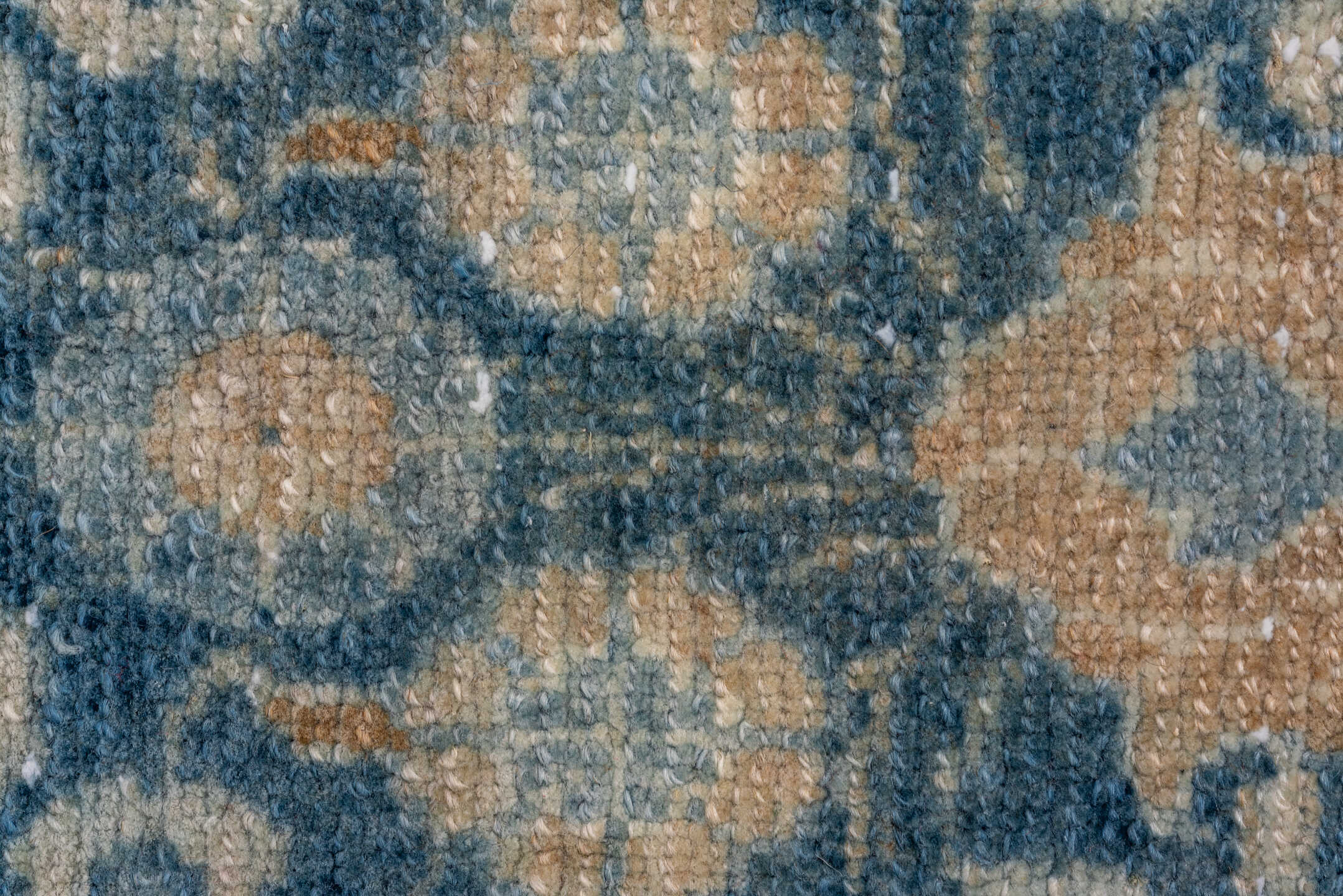 2' x 22' one-of-a-kind handmade vintage Lilian runner rug. Color palette: blue, gray, light gray, off-white, silver