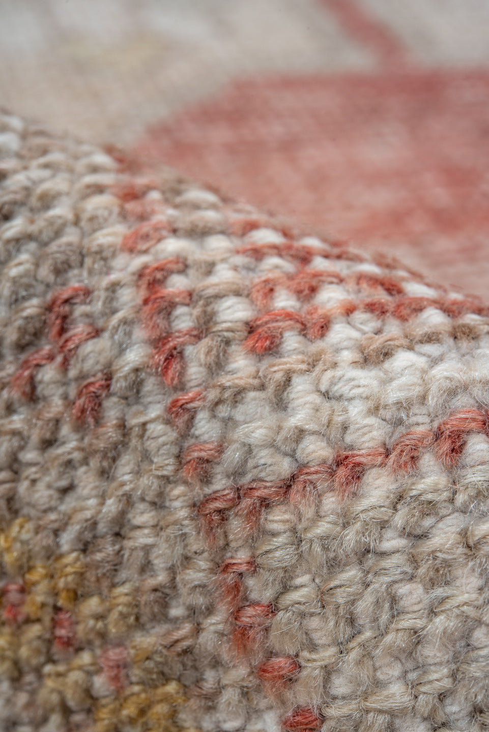4' x 7' one-of-a-kind handmade vintage Oushak rug. Color palette: coral, ivory, taupe, gold, rust, beige, terracotta, gray