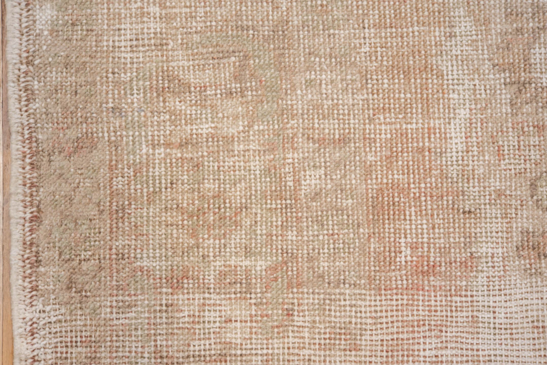 6' x 10' one-of-a-kind handmade vintage Oushak large size rug. Color palette: ivory, blush, taupe, beige, sand, pale rose