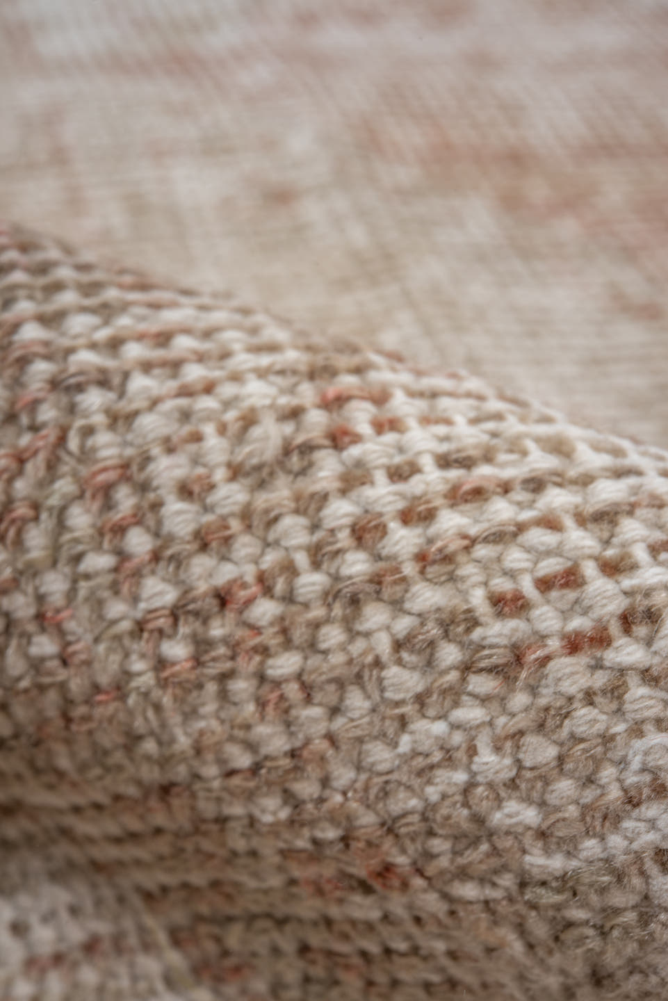 6' x 10' one-of-a-kind handmade vintage Oushak large size rug. Color palette: ivory, blush, taupe, beige, sand, pale rose