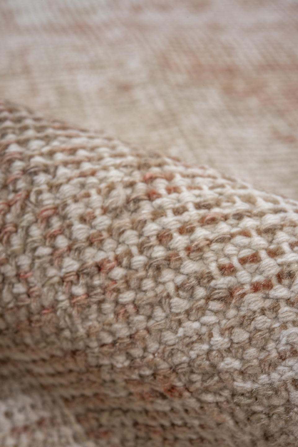 6' x 10' one-of-a-kind handmade vintage Oushak large size rug. Color palette: ivory, blush, taupe, beige, sand, pale rose