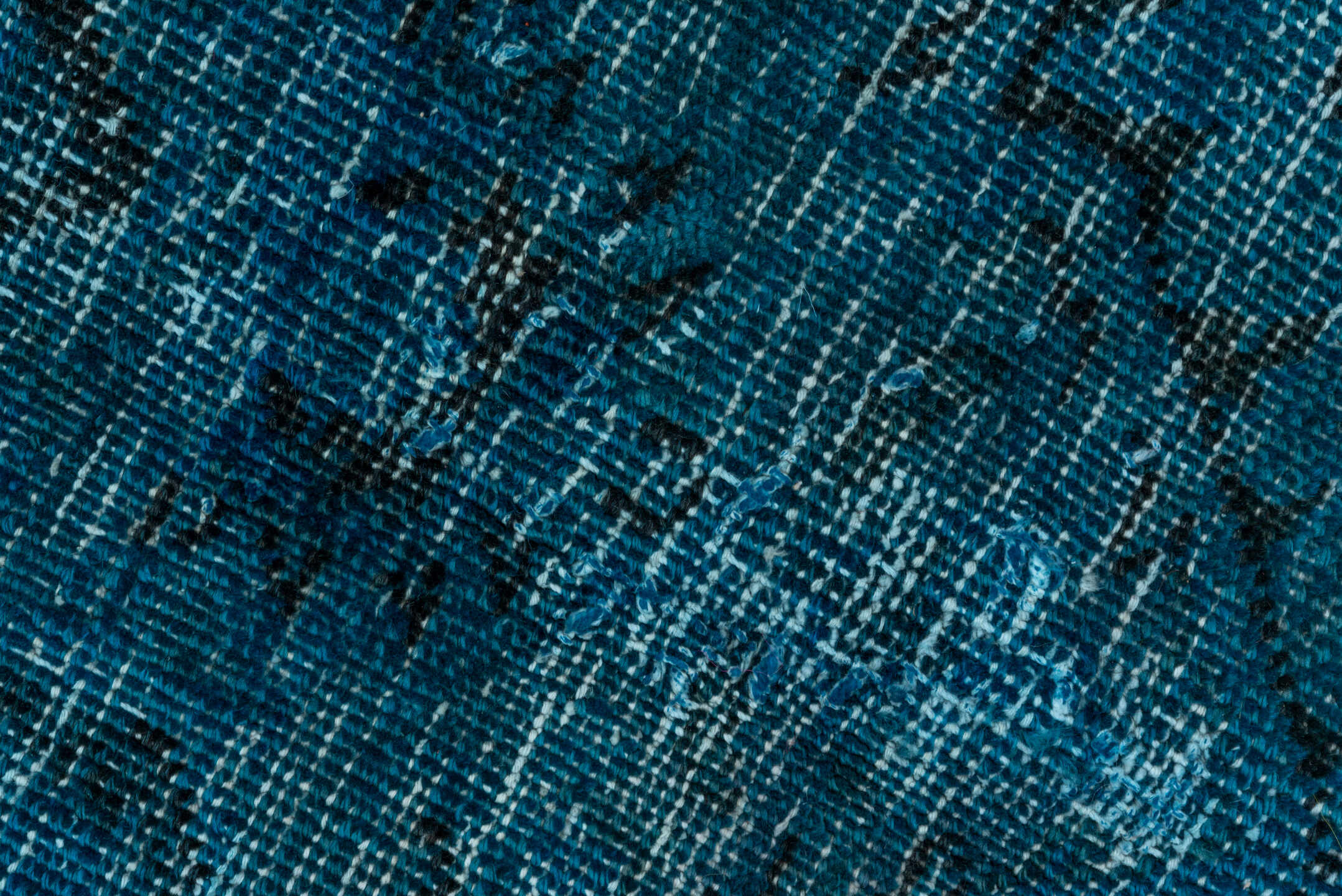 9' x 12' one-of-a-kind handmade vintage Overdyed large size rug. Color palette: teal, azure, slate, charcoal, light blue