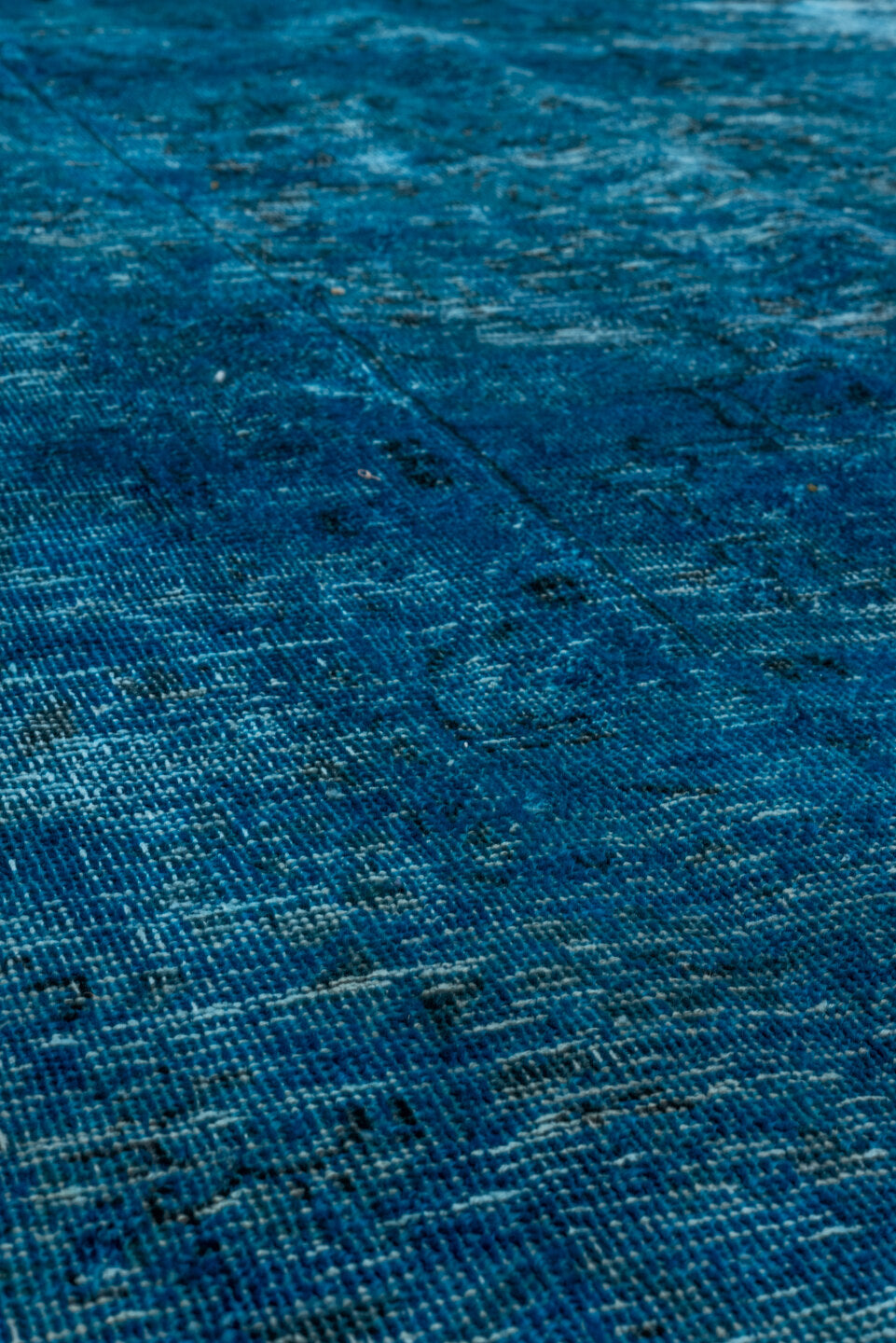 9' x 12' one-of-a-kind handmade vintage Overdyed large size rug. Color palette: arapawa, blue, gray, light blue