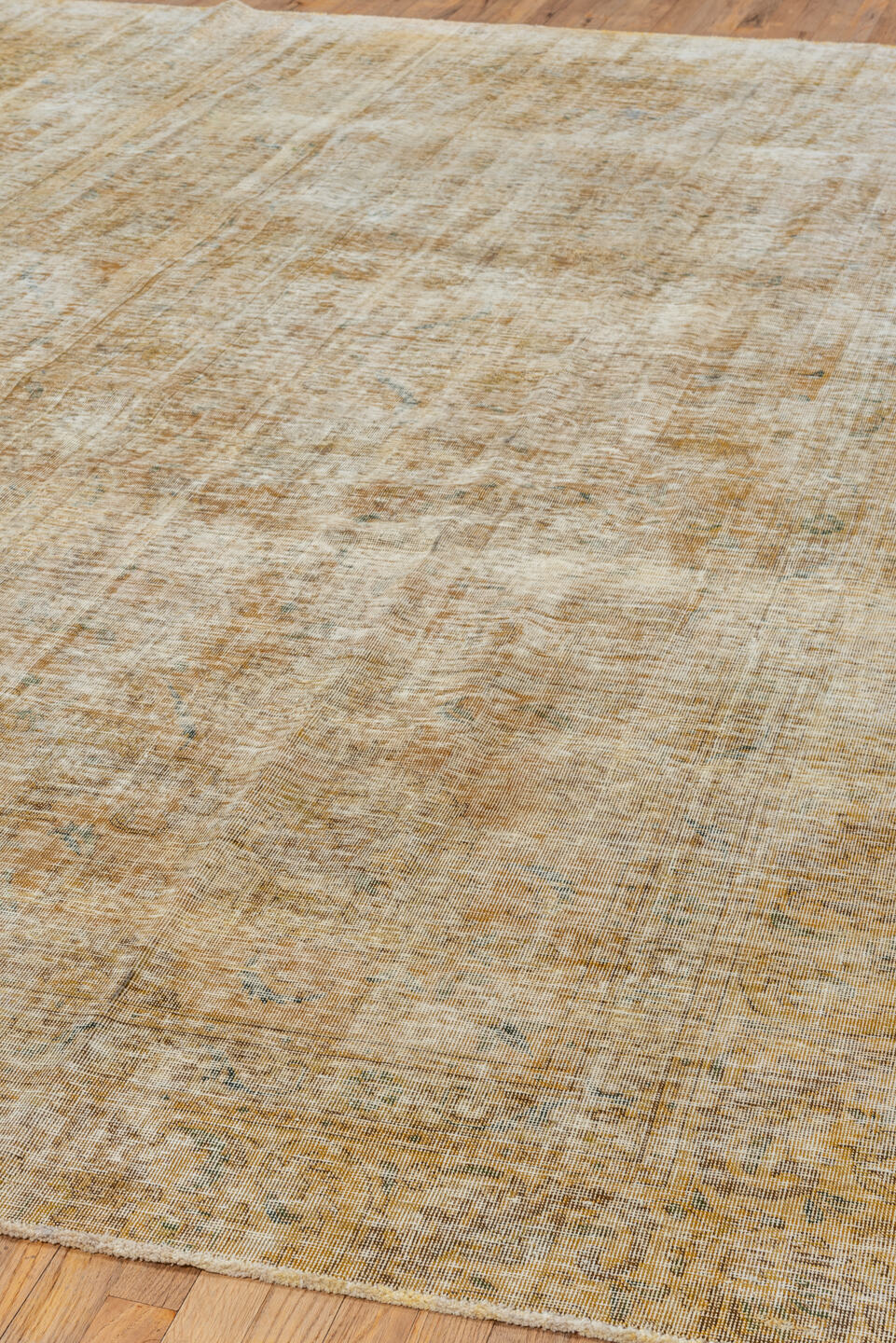 9' x 11' one-of-a-kind handmade vintage Overdyed large size rug. Color palette: ivory, beige, gold, taupe, sage, gray, green