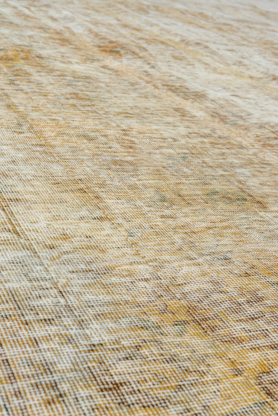 9' x 11' one-of-a-kind handmade vintage Overdyed large size rug. Color palette: ivory, beige, gold, taupe, sage, gray, green
