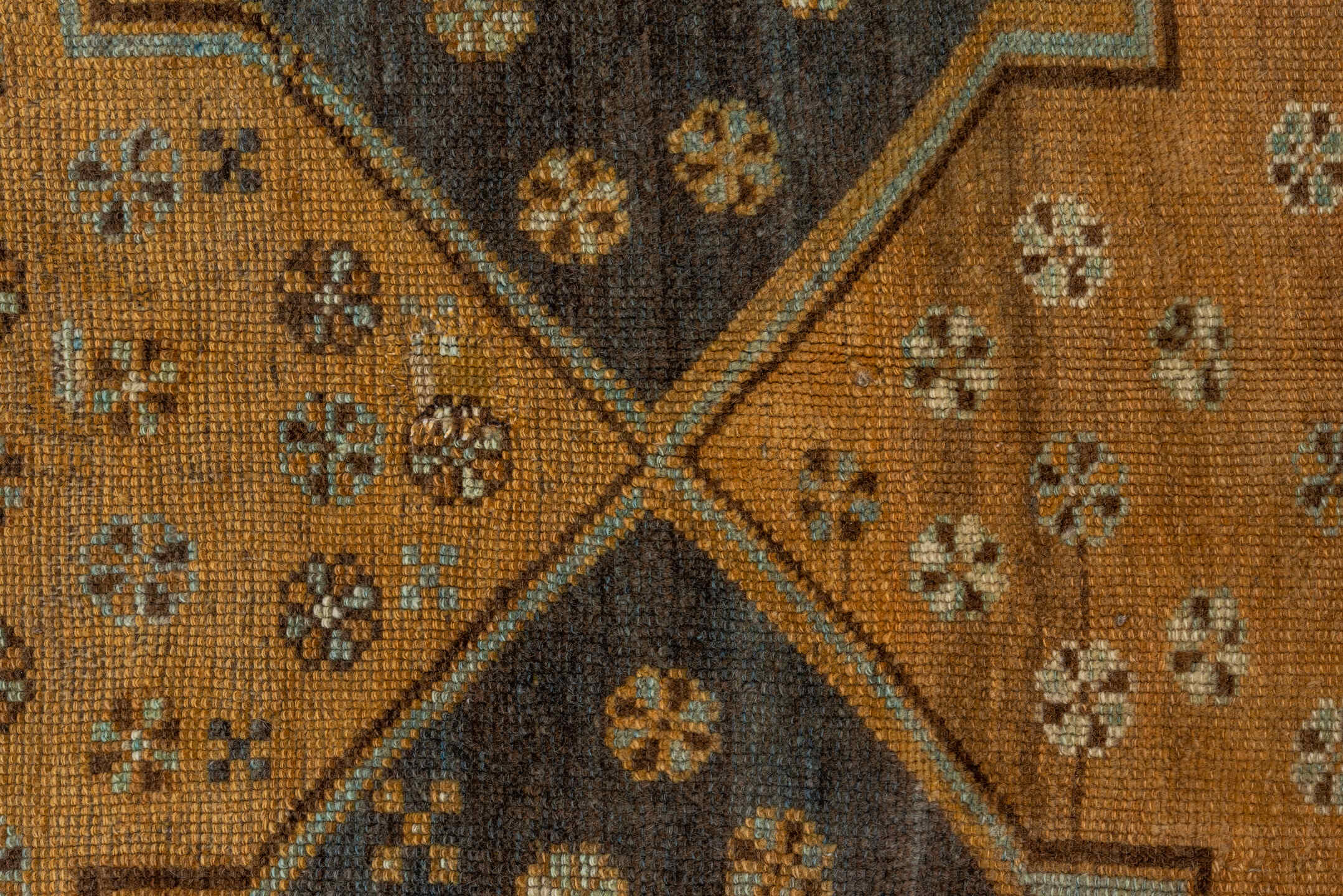 6' x 12' one-of-a-kind handmade vintage Kurd large size rug. Color palette: camel, brown, sky blue, ivory, taupe, charcoal