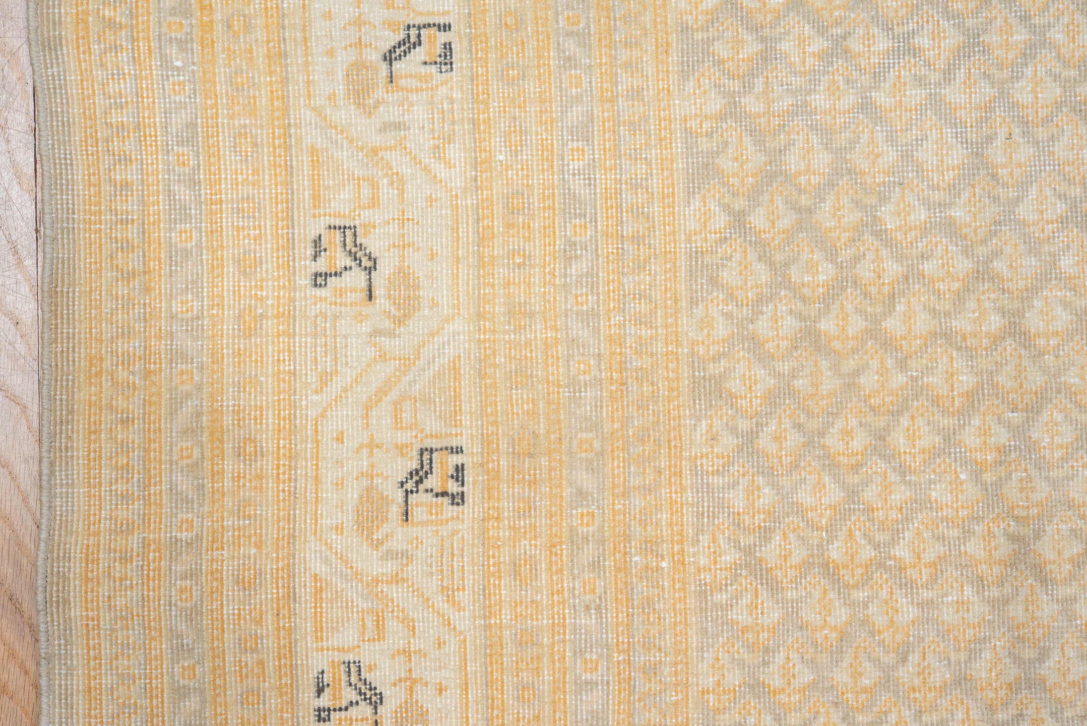 7' x 11' one-of-a-kind handmade vintage Saraband large size rug. Color palette: ivory, cream, sand, beige, taupe, camel