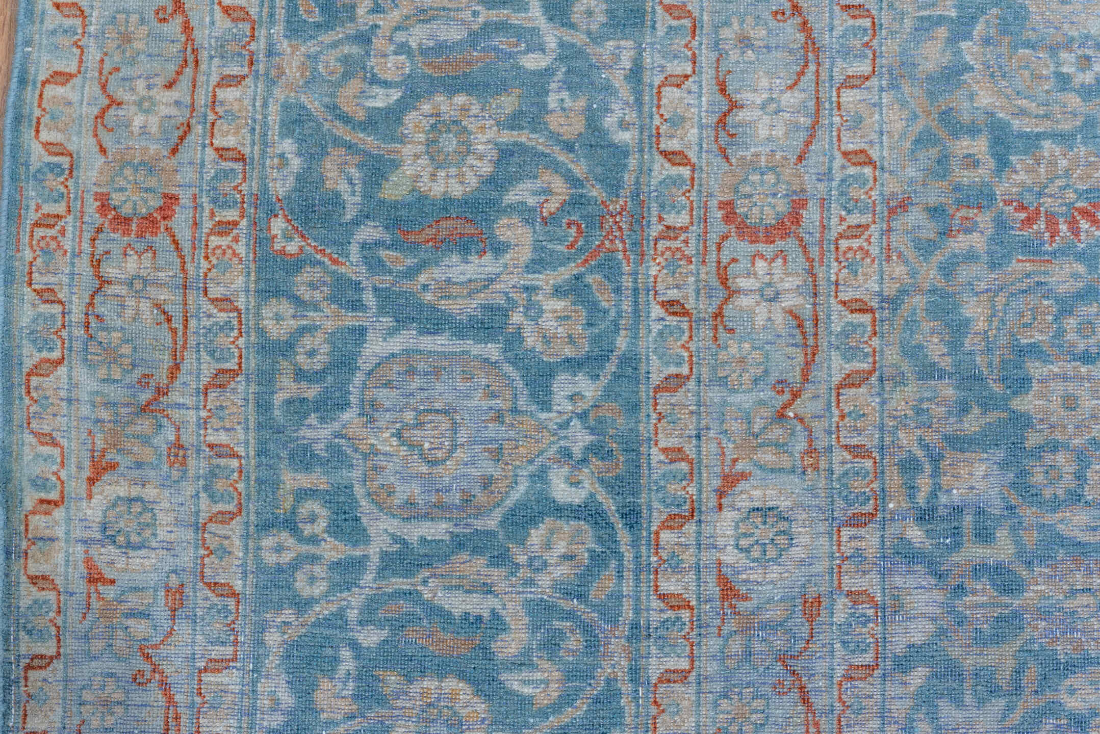 12' x 19' one-of-a-kind handmade vintage Tabriz oversize rug. Color palette: pale blue, ivory, blush, sky blue, cream