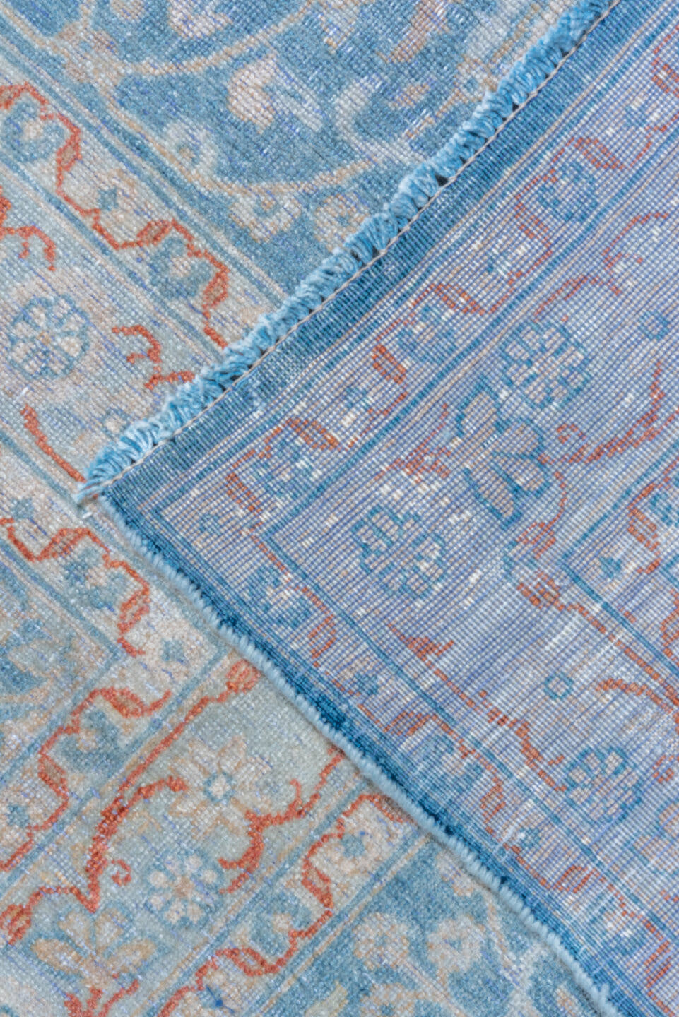 12' x 19' one-of-a-kind handmade vintage Tabriz oversize rug. Color palette: pale blue, ivory, blush, sky blue, cream