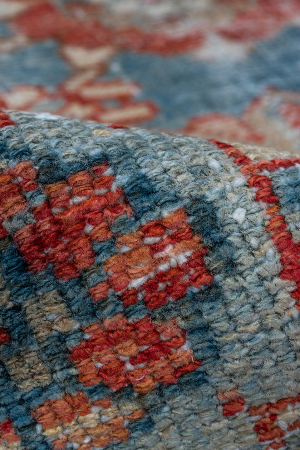 3' x 6' one-of-a-kind handmade vintage Malayer small size rug. Color palette: sky blue, rust, ivory, coral, slate, teal